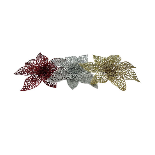 Holiday, Poinsettia Tree Clip, red, gold, silver