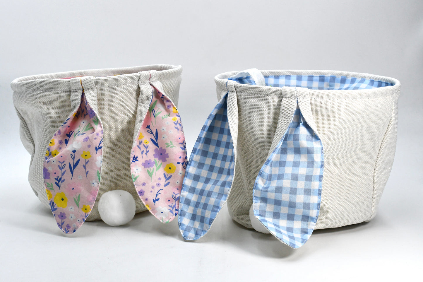 Soft Side Fabric Basket with Bunny Ears,  Assorted pink and blue.