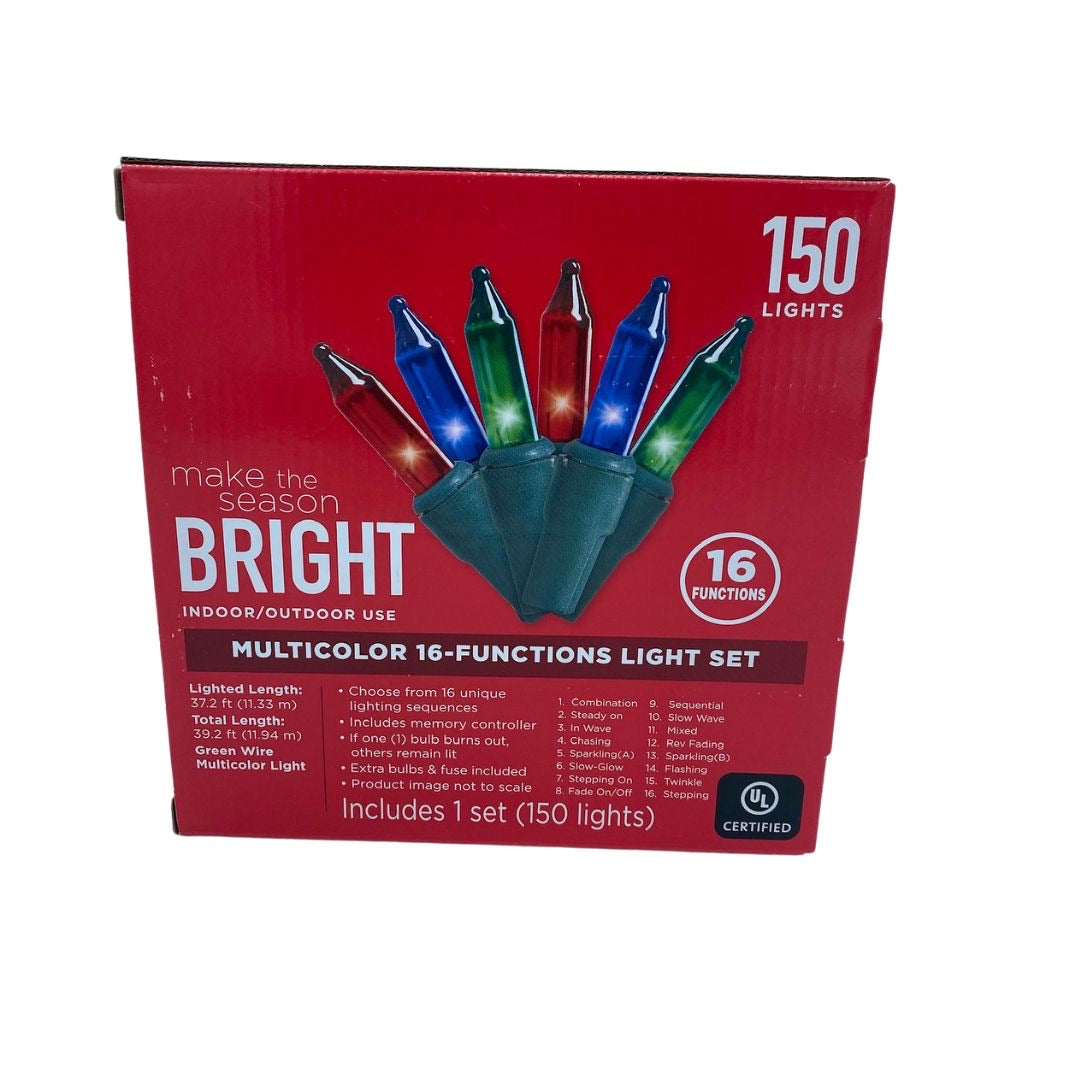 Holiday Lights, 150 Set, Make the Season Bright Multi Color 16-Functions Light 150 Set