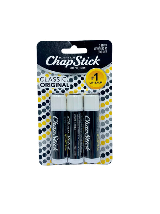 ChapStick Classic Original Lip Balm Tubes - 3 per pack. Case of 12 packs.