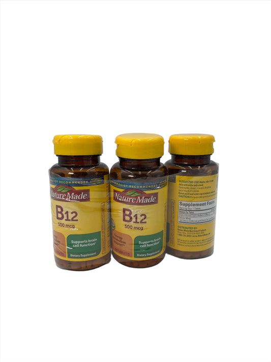 B12 Supplement, Nature Made, Bottle of 100 tablets, Case of 3 bottles