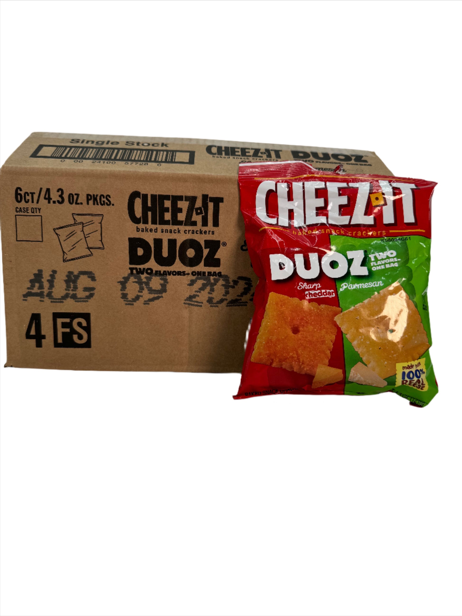CheezIt DUoz Sharp Cheddar & Parmesan Cheese Crackers, 4.3 Oz bag. Ca