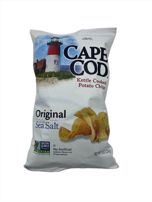 Potato Chips, Cape Cod Kettle Cooked - Original with Sea Salt- 8 oz bag- Case of 12 bags