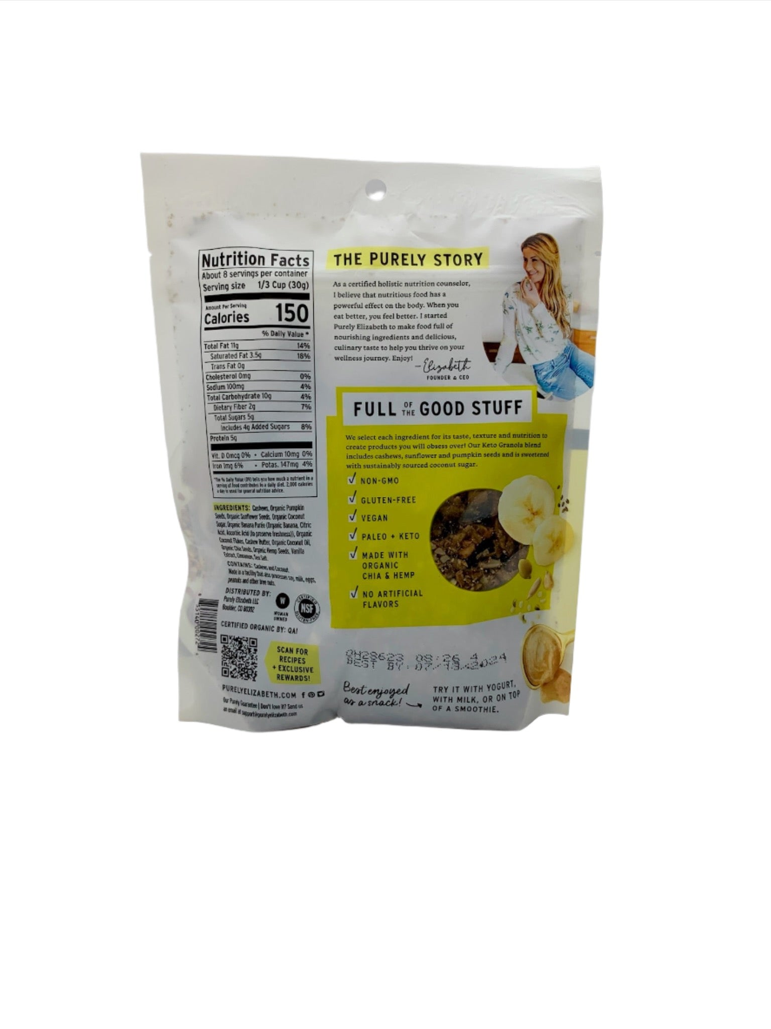 Banana Nut Butter Grain-Free Granola, Purely Elizabeth - 8 Oz Bag. Case of 6 Bags