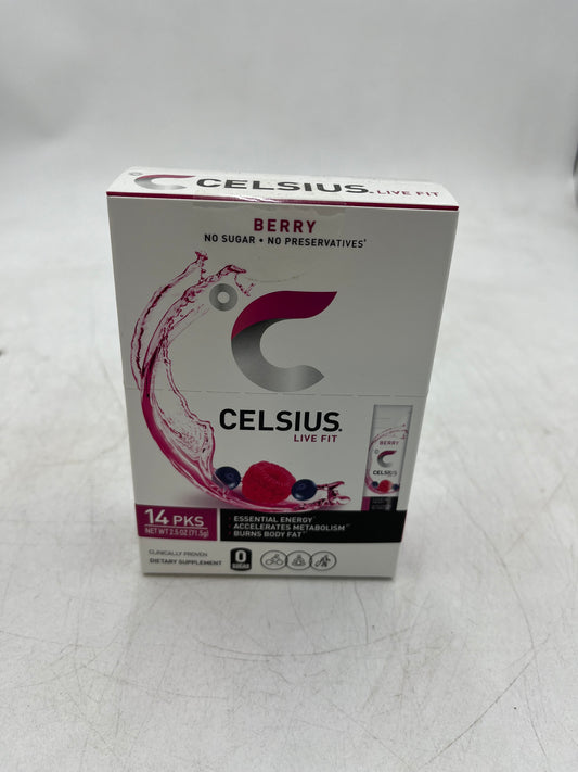 Celsius Dietary Supplement Drink Mix Pack- Berry- Box of 14 packs- Case of 6 boxes