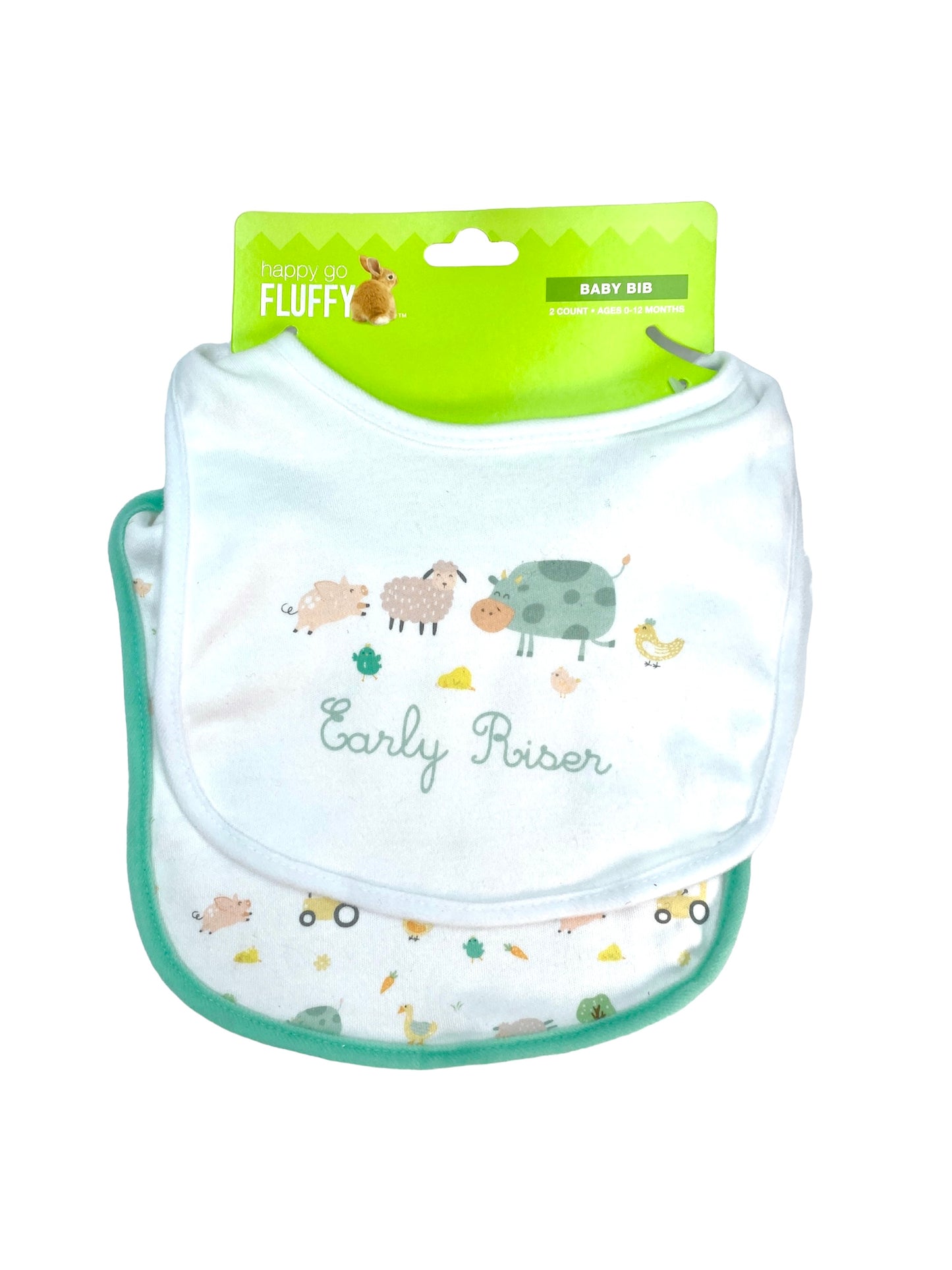 Baby Bib - Early Riser Farm Animal - 2 Piece Set