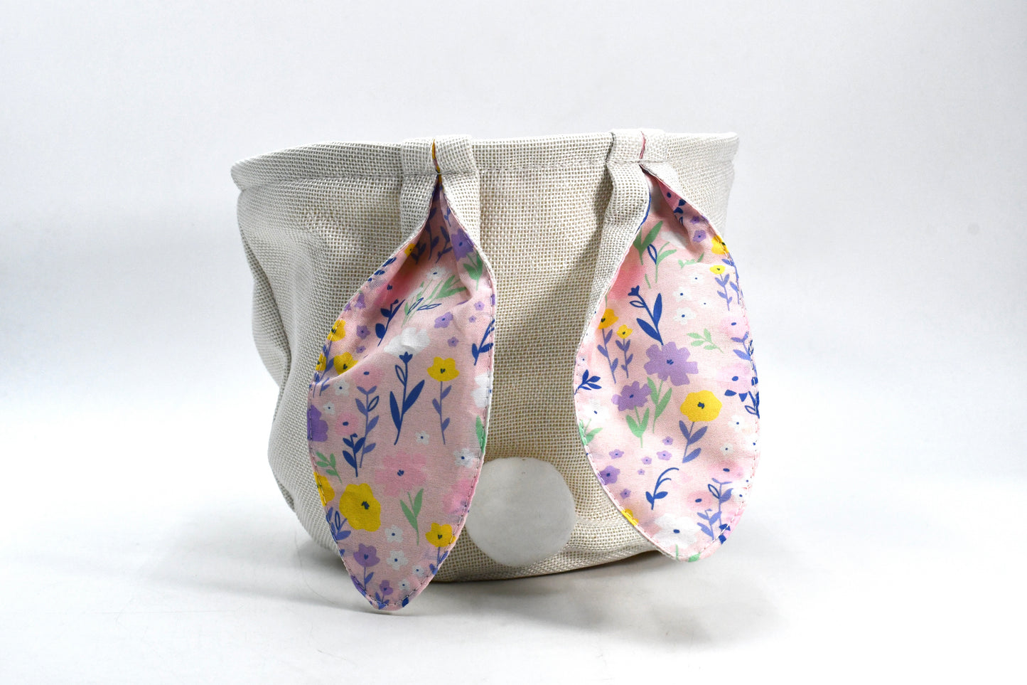 Soft Side Fabric Basket with Bunny Ears,  Assorted pink and blue.