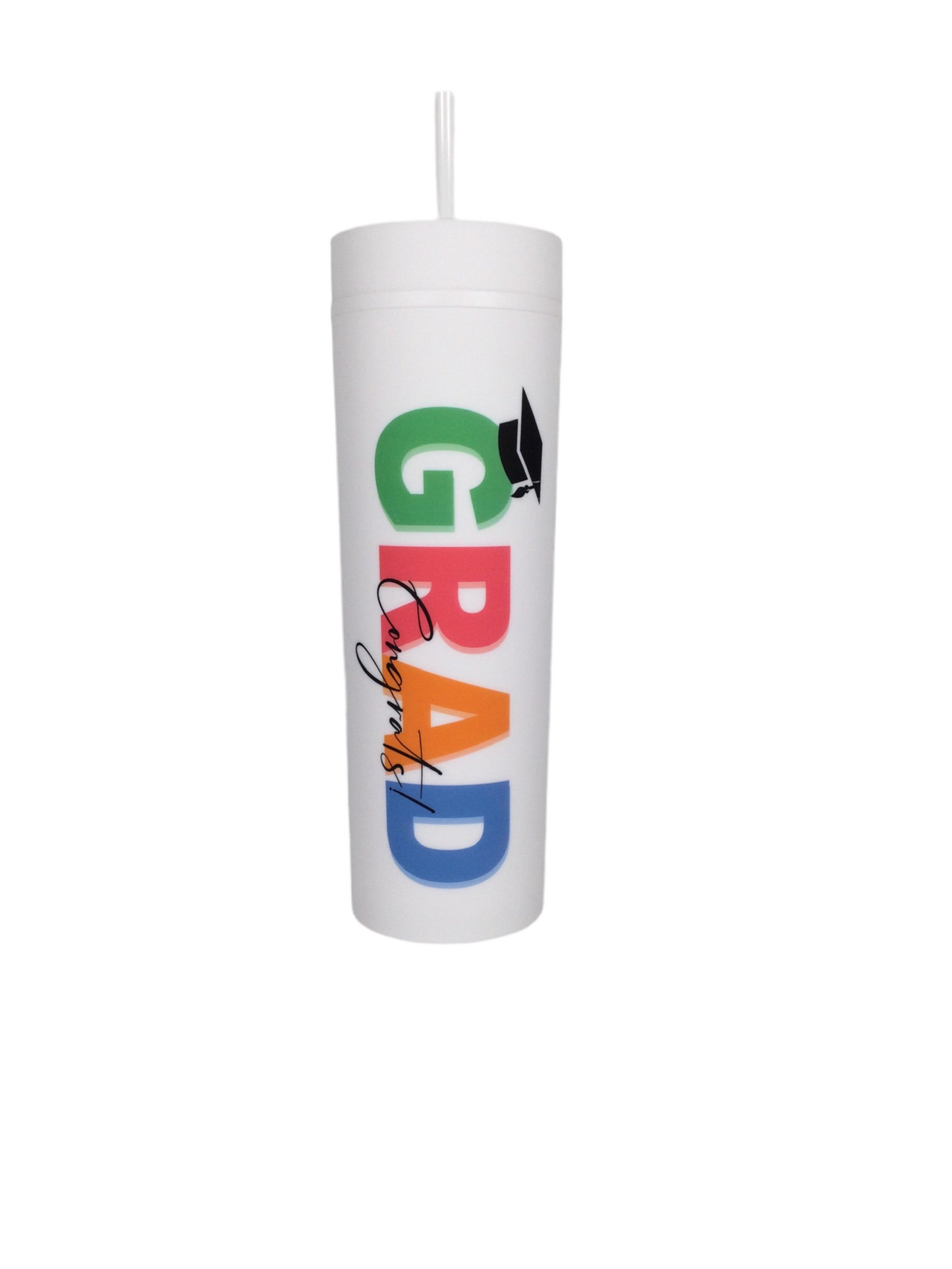 "Congrats Grad" White Graduation Water Bottle with Straw