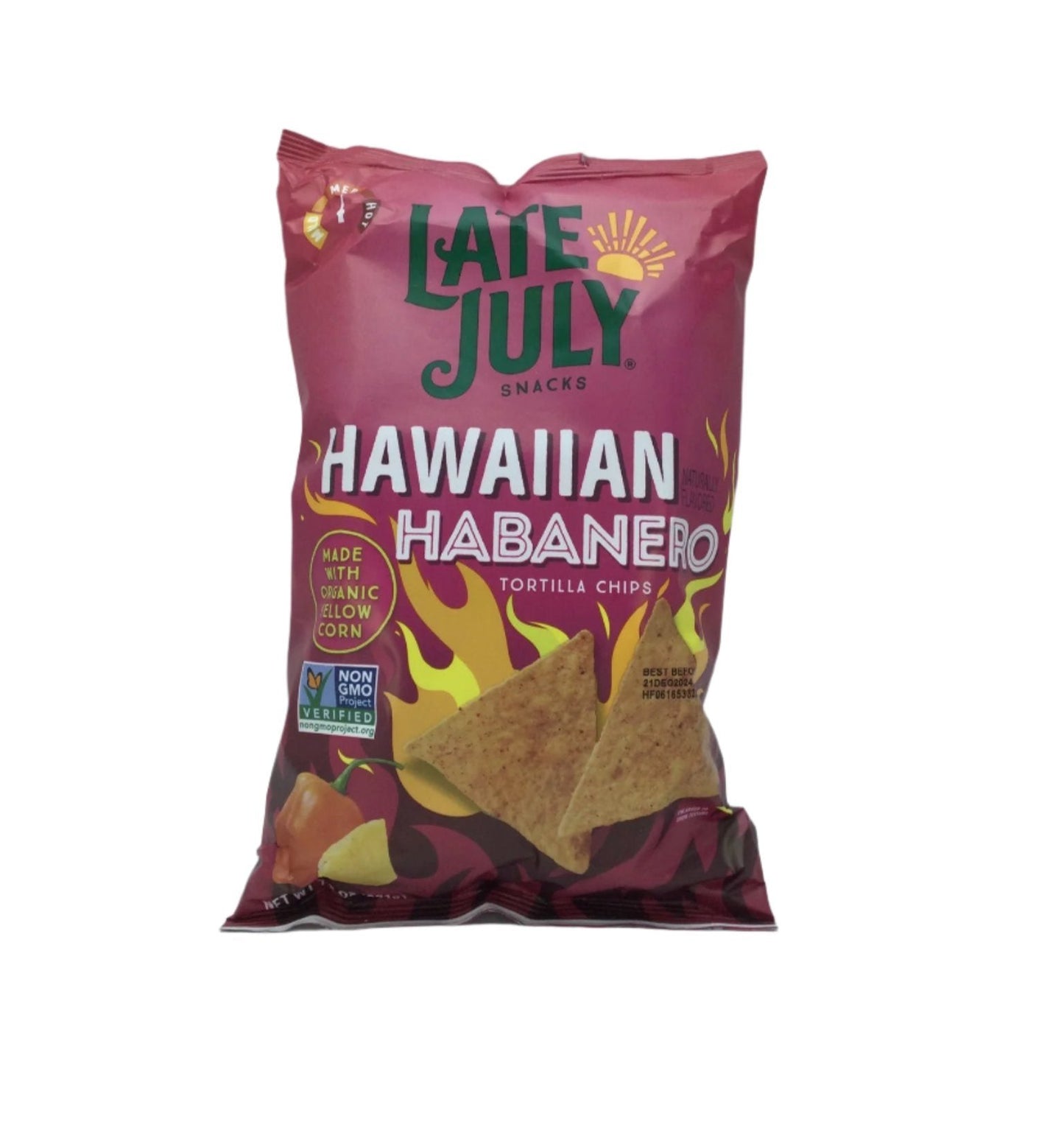 Late July Snacks, Hawaiian Habanero Corn Tortilla Chips, 7.8 Oz Bag.  Case of 12 bags