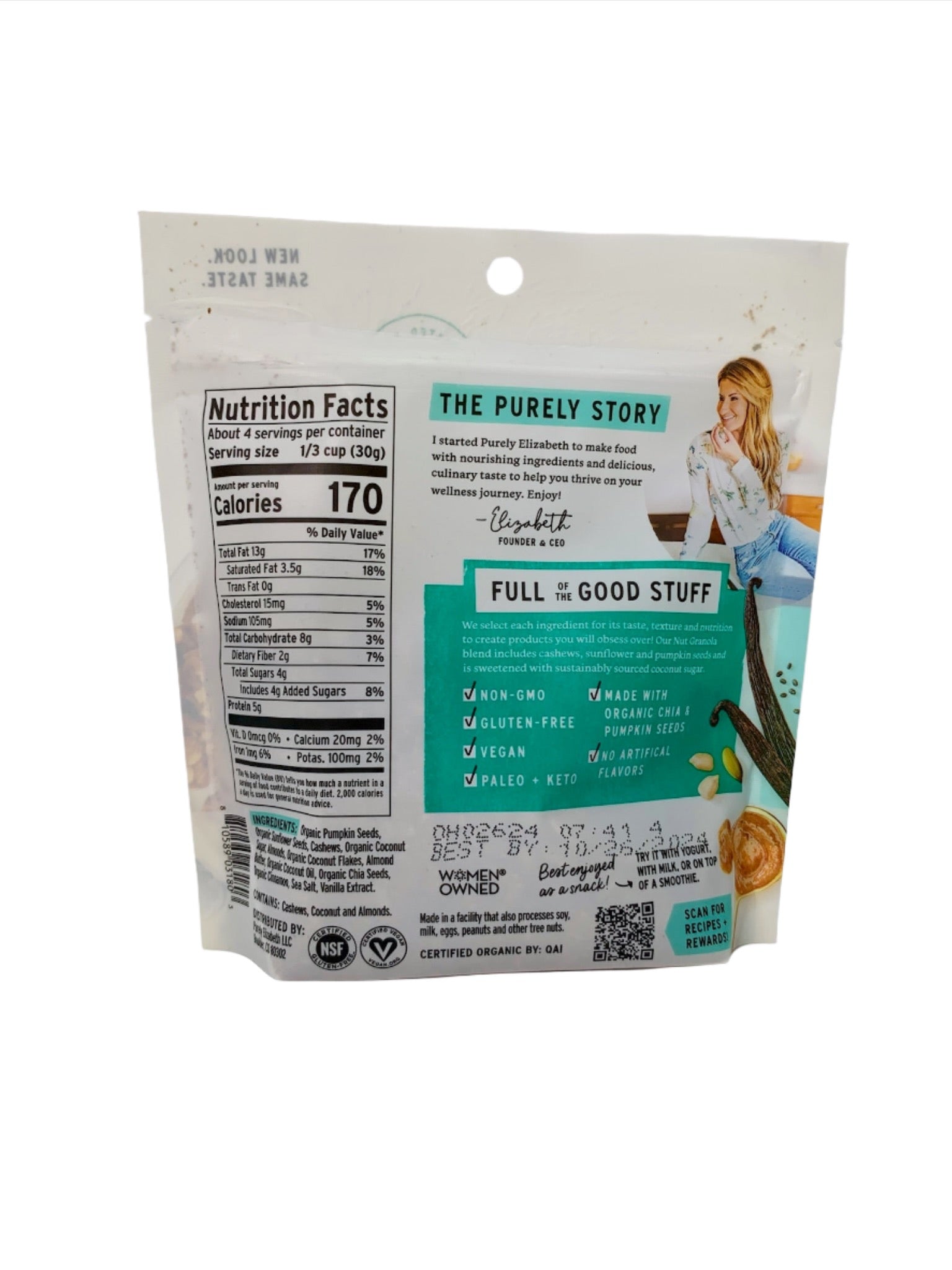 Vanilla Almond Butter Granola, Purely Elizabeth - 4 oz Bag - Case of 10 Bags