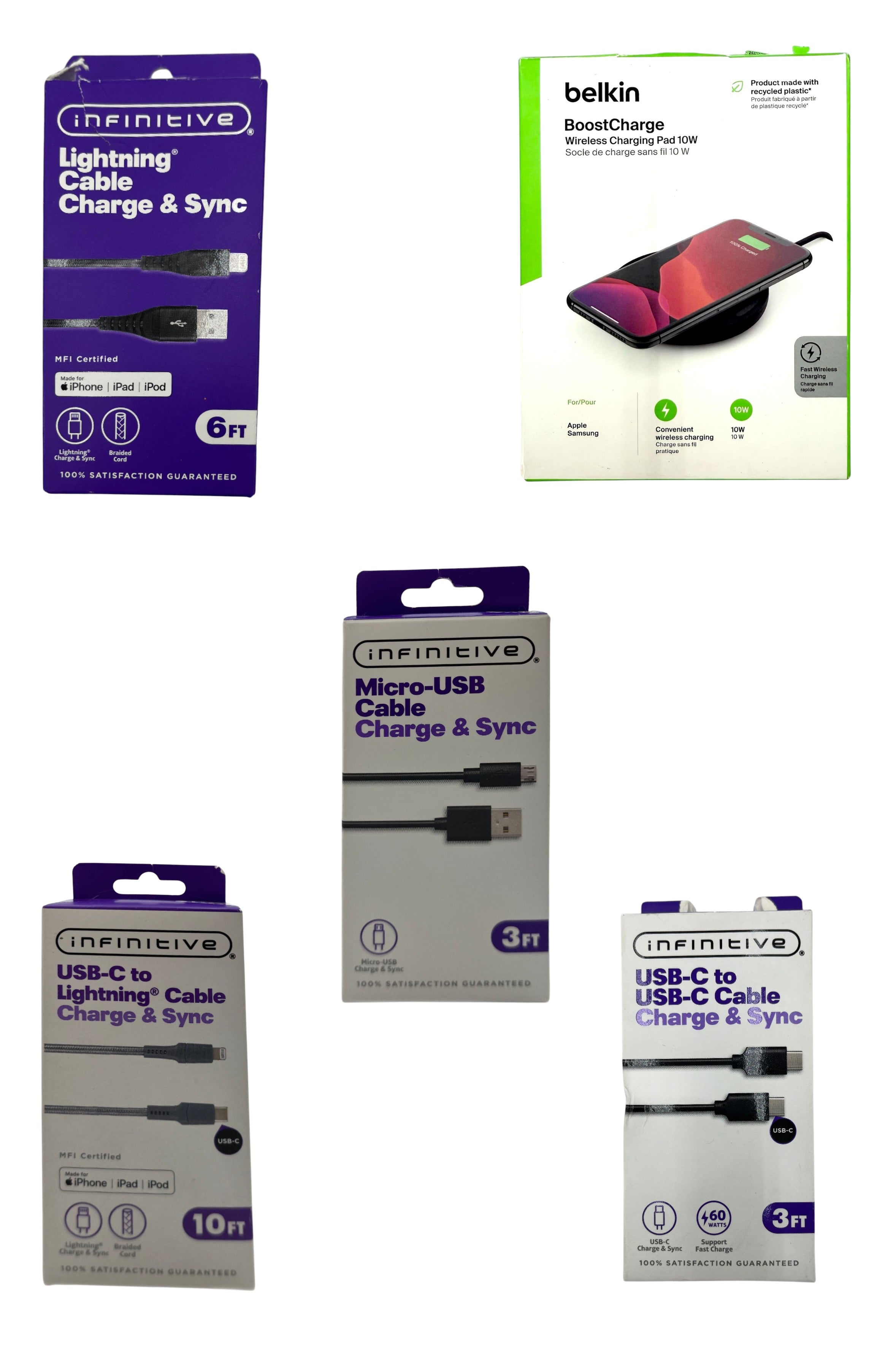 Phone & Electronics Charging Cables & Adapters - Assorted Brands & Lengths