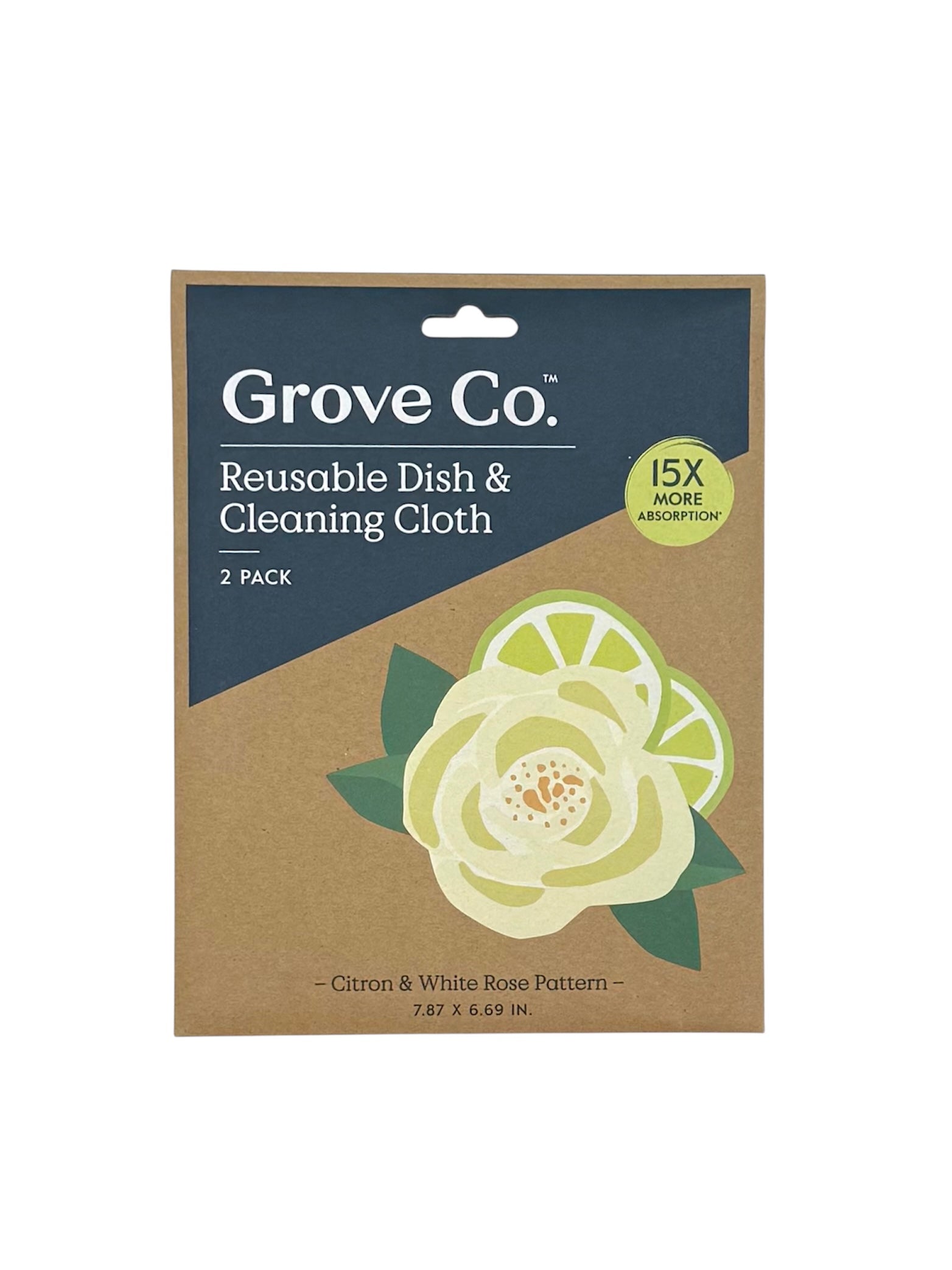 Grove Co. Reusable Dish & Cleaning Cloth.  Citron & White Rose Scented.  Pack of 2 cloths.  Case of 8 packs.