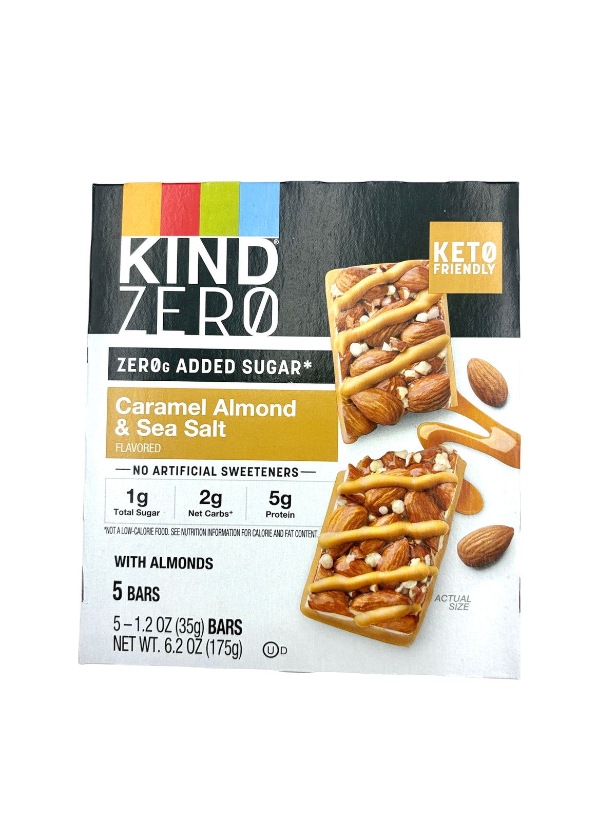 KIND Zero Caramel Almond & Sea Salt bars, 5 bars per pack - case of 6 packs