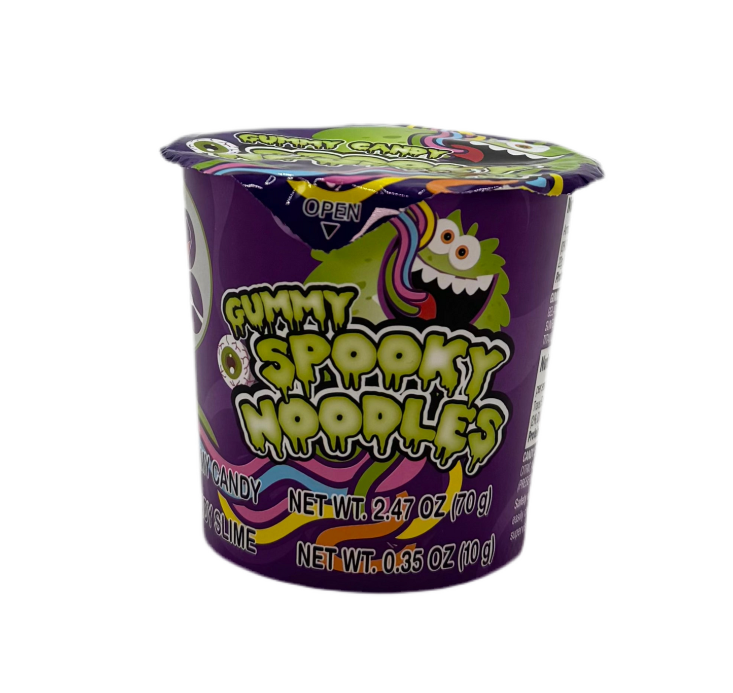 Gummy Candy Spooky Noodles.  2.47 oz tub