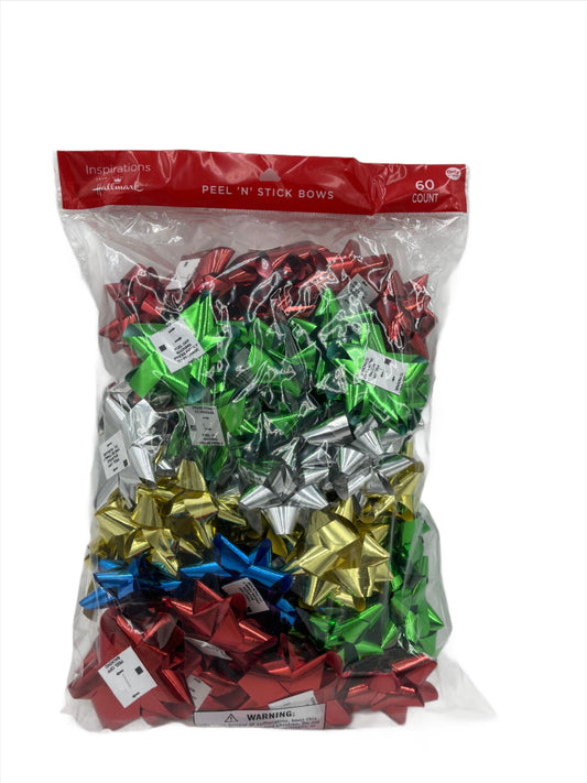 Gift Bows, Hallmark Metallic - Bag of 60 peel & stick bows- Case of 12 bags