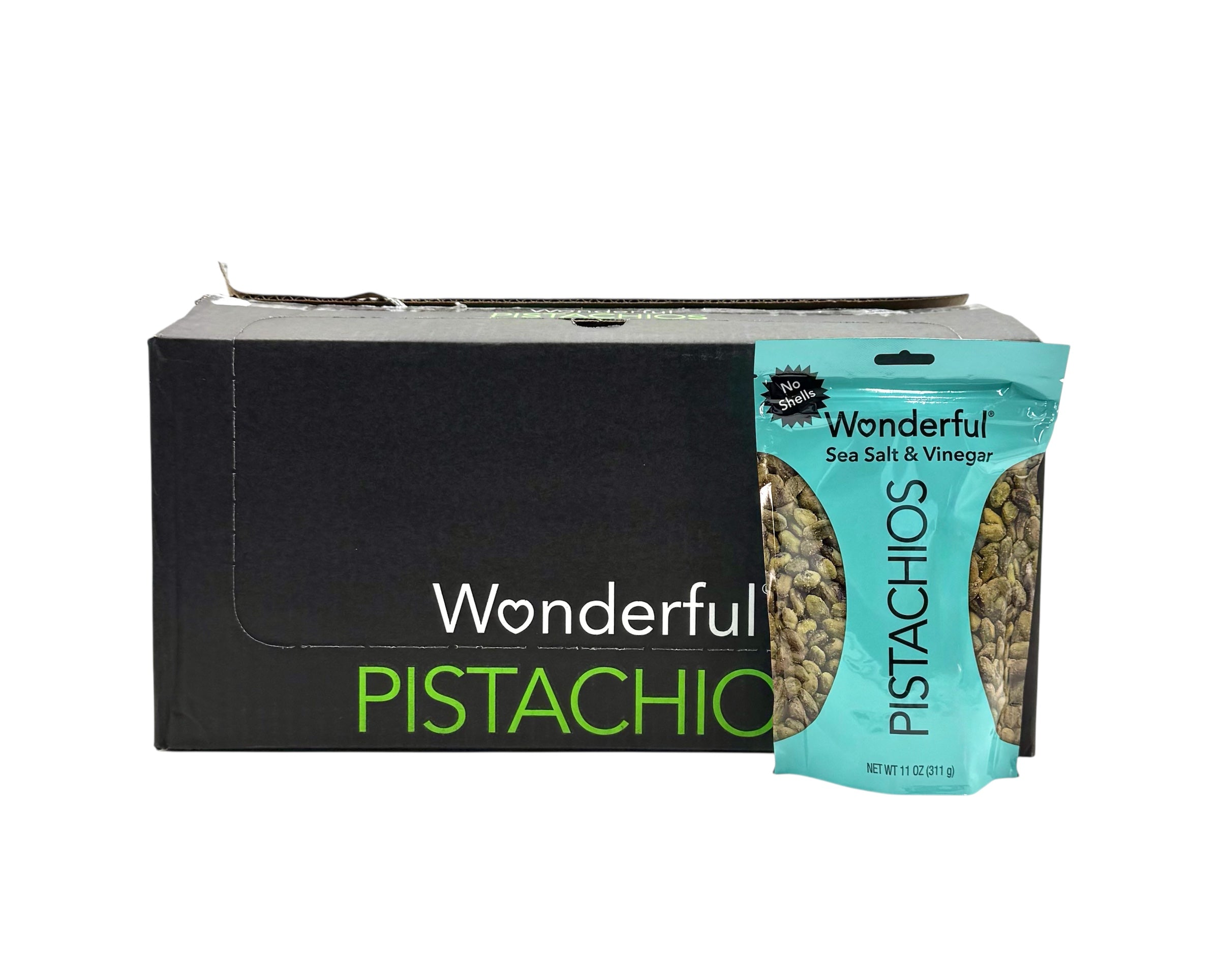 Wonderful® Sea Salt & Vinegar Pistachios, Shelled - 11 oz. Bag, Case of 12 Bags