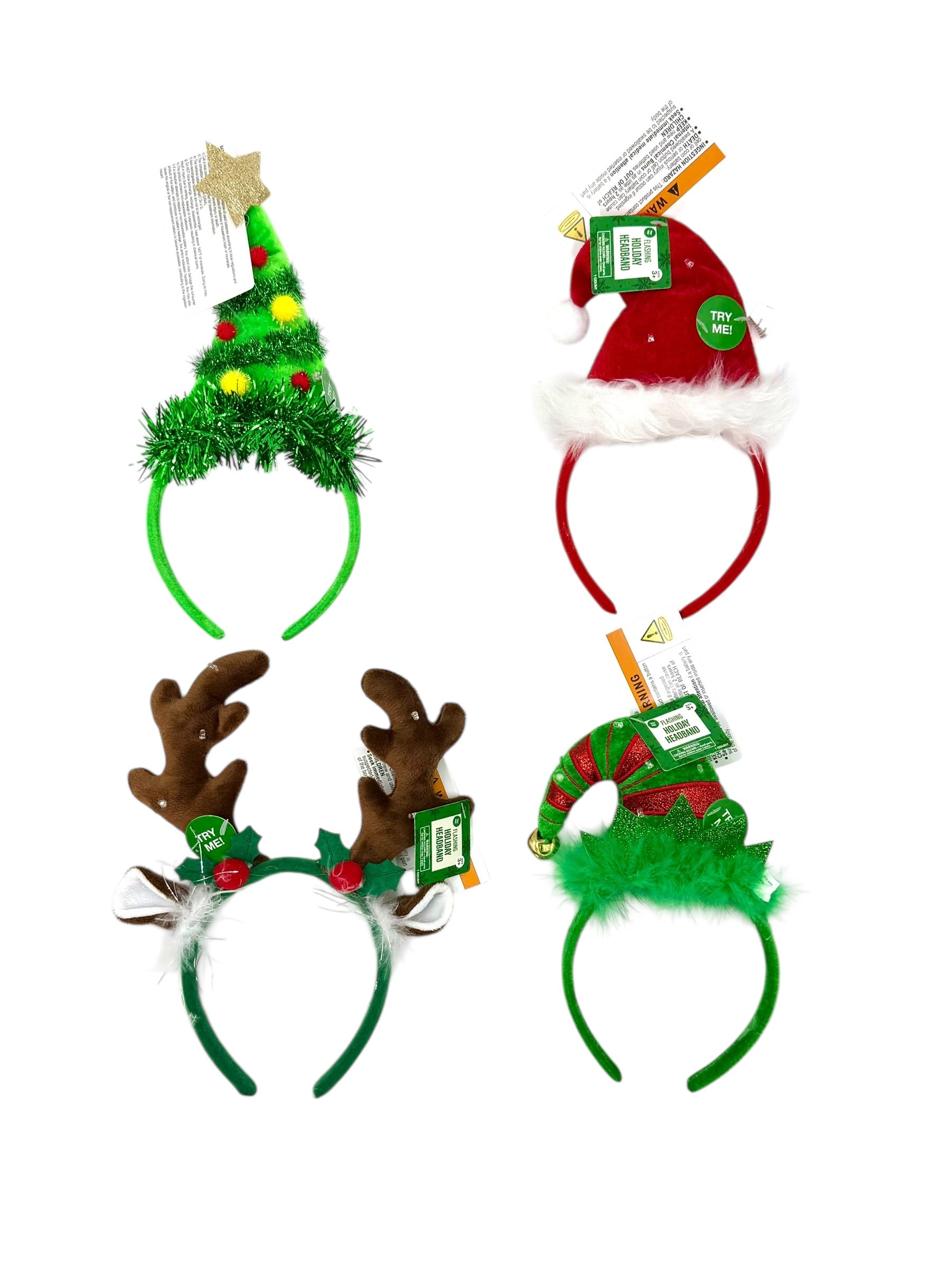 Christmas Flashing Holiday Headbands - Case of 8 Headbands
