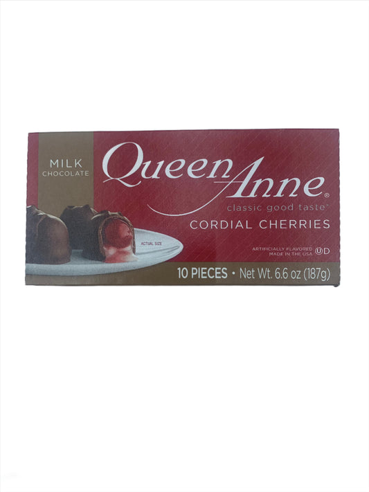 Chocolate, Queen Anne Cordial Cherries. 6.6 oz box. 2 boxes per order.