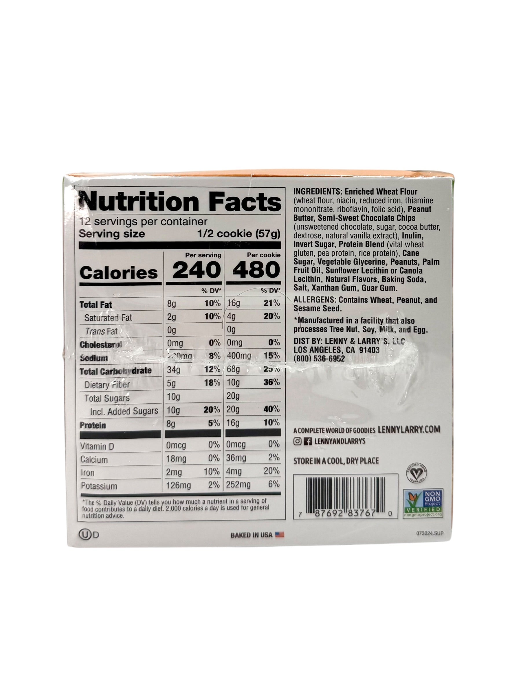Lenny & Larry's Soft-Baked Protein Cookies, Peanut Butter Chocolate Chip - Pack of 6 Cookies, Case of 12 Packs