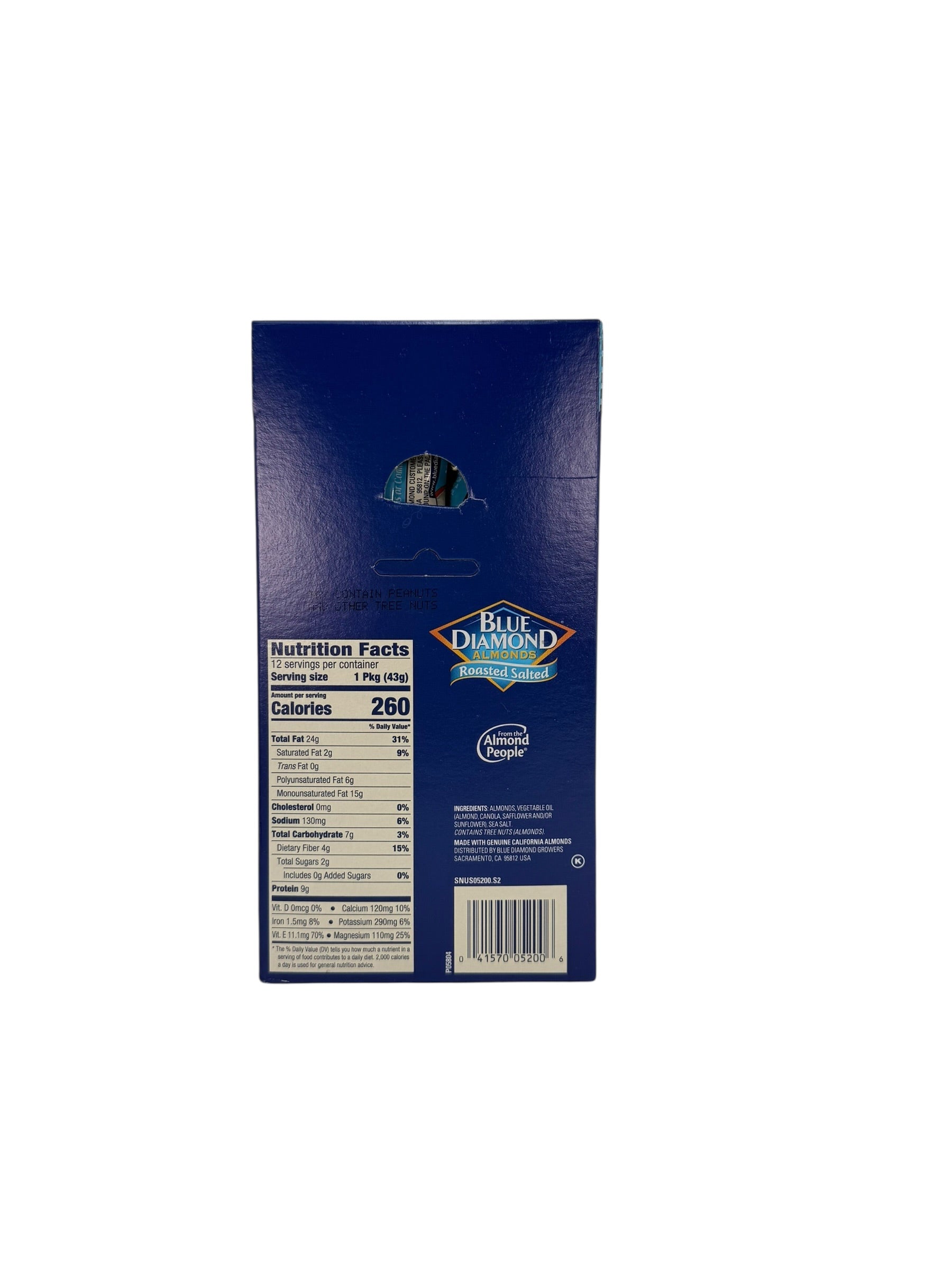 Blue Diamond Almonds, Roasted Salted - 1.5 oz. Tube, Case of 12 Tubes