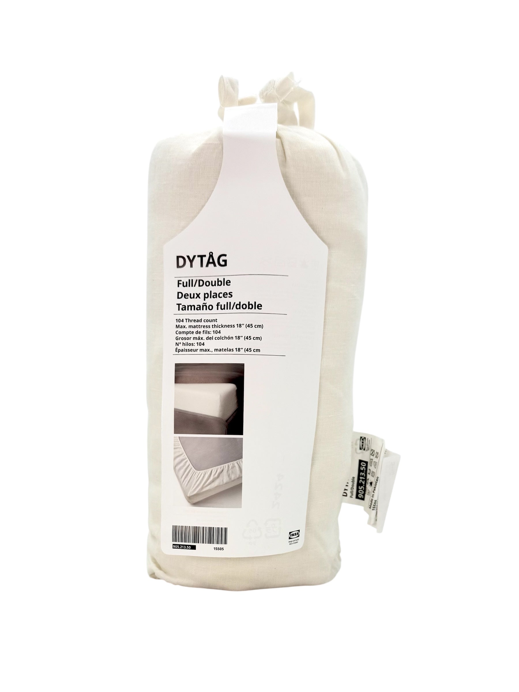 100% Linen Fitted Sheet for Full / Double Bed, White - IKEA Dytåg
