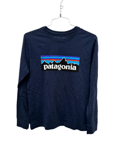 Youth Patagonia Long Sleeve Logo Shirt in Navy