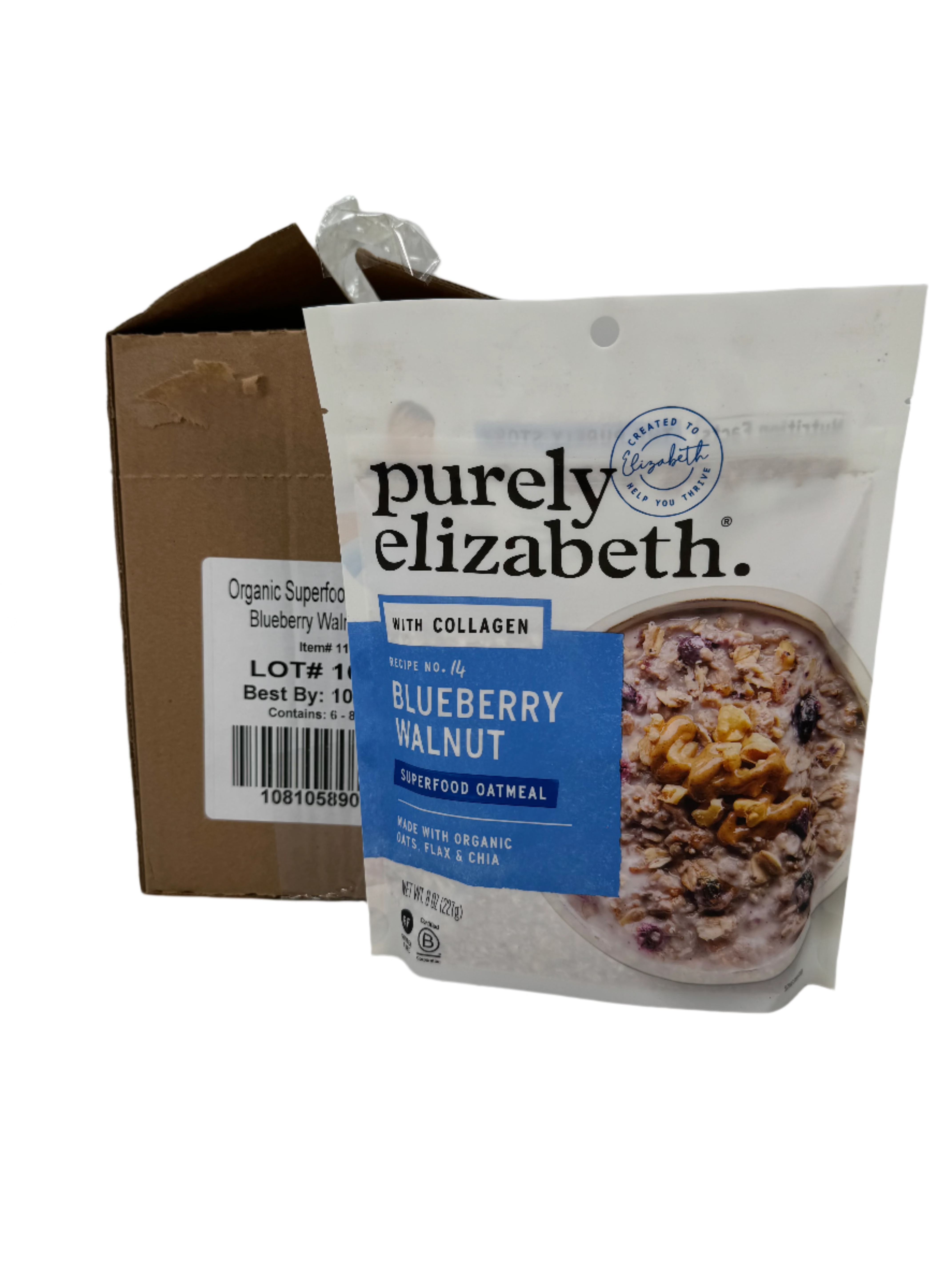 Blueberry Walnut Oatmeal with Collagen, Purely Elizabeth - 8 Oz Bag, Case of 6 Bags