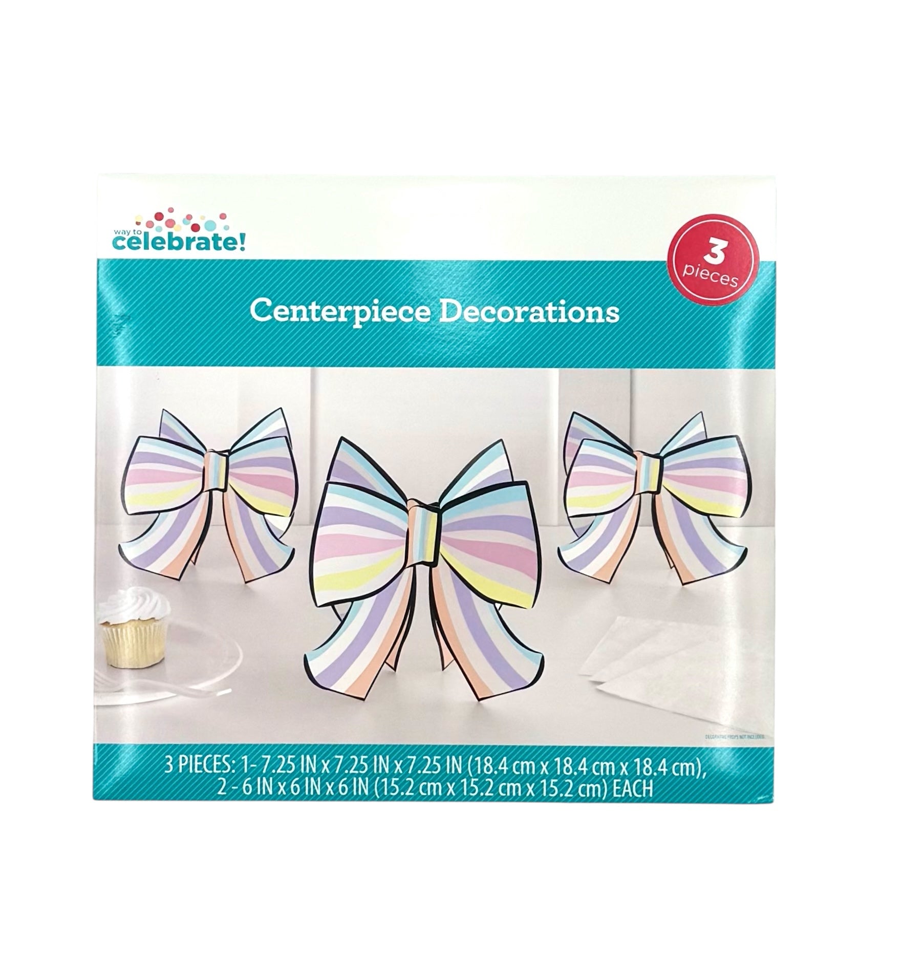Multicolor Bows 3D Table Centerpiece Decorations, 3 Piece Set