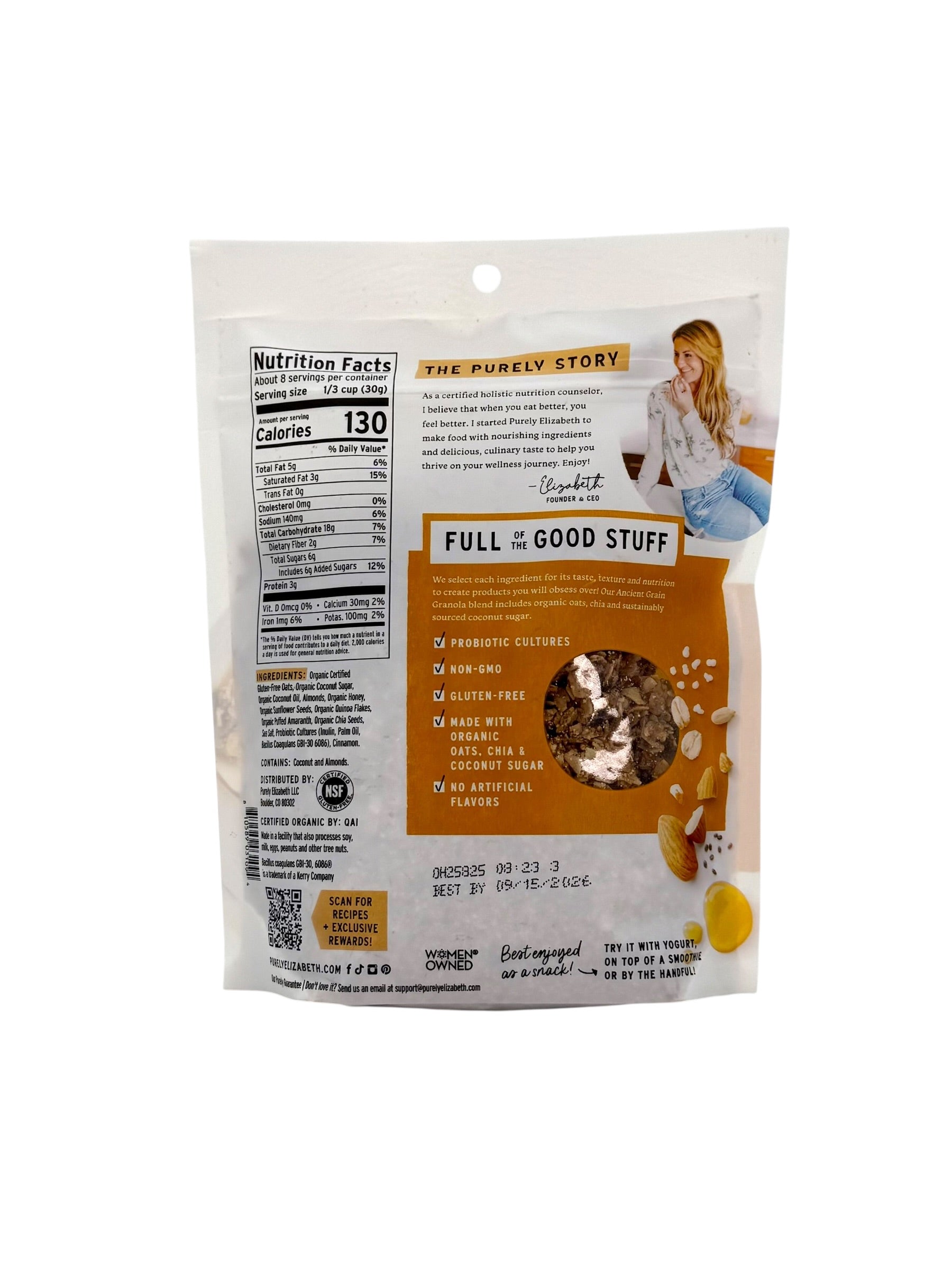 Honey Almond Ancient Grain Granola, Purely Elizabeth - 8 Oz Bag