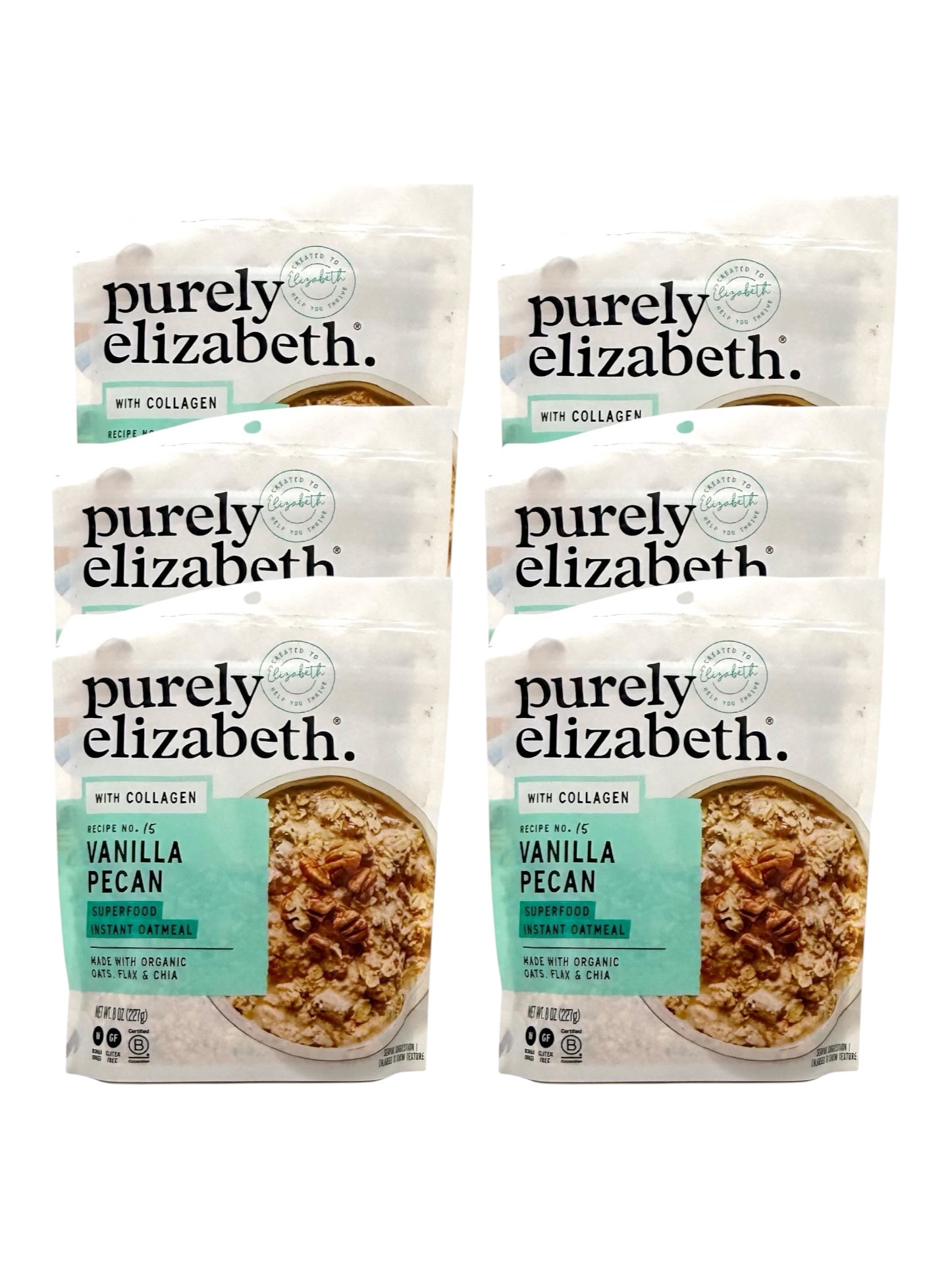 Vanilla Pecan Superfood Oatmeal, Purely Elizabeth - 8 oz. Bag, Case of 6 Bags
