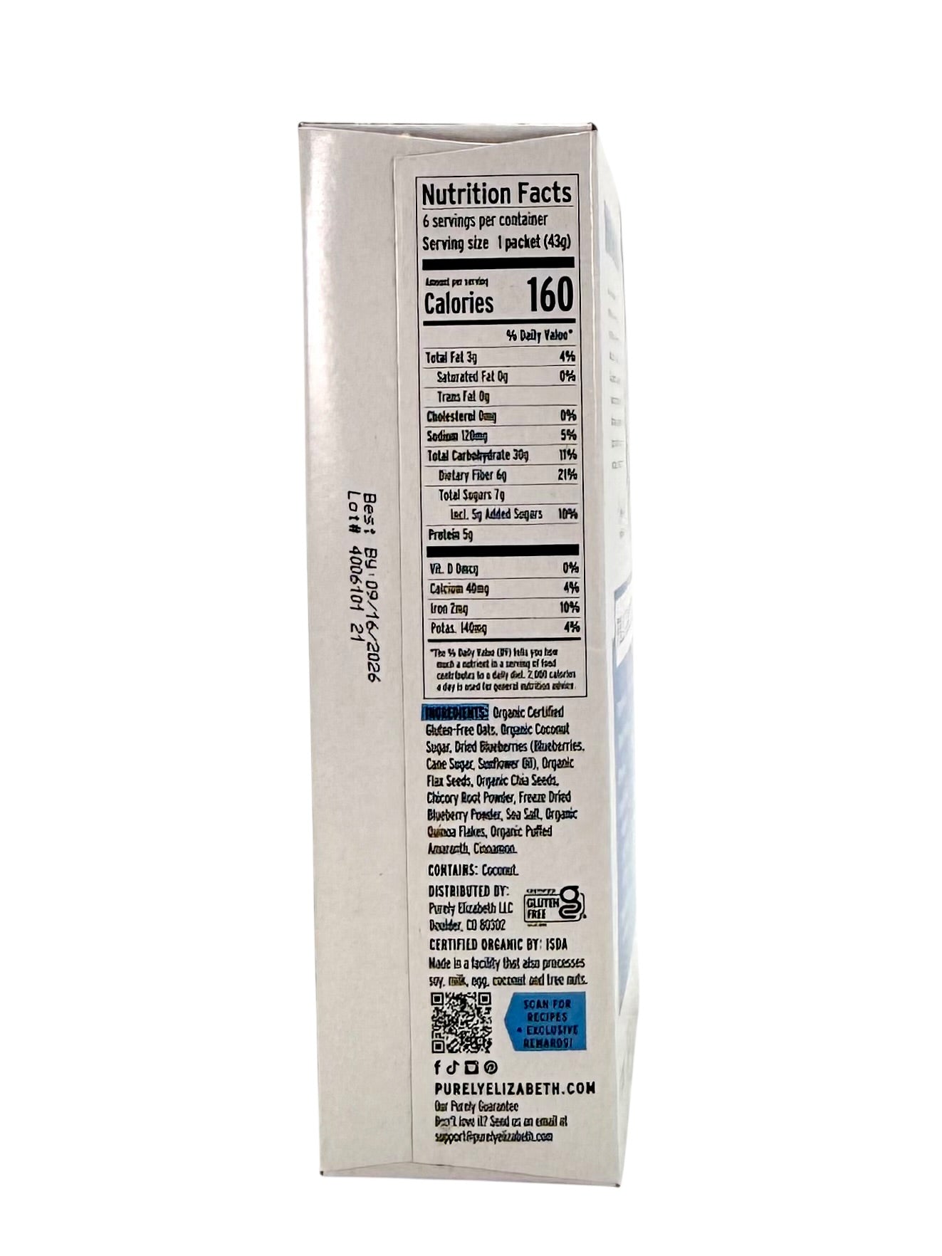 Blueberry Flax Superfood Instant Oatmeal, Purely Elizabeth - Package of 6 Packets
