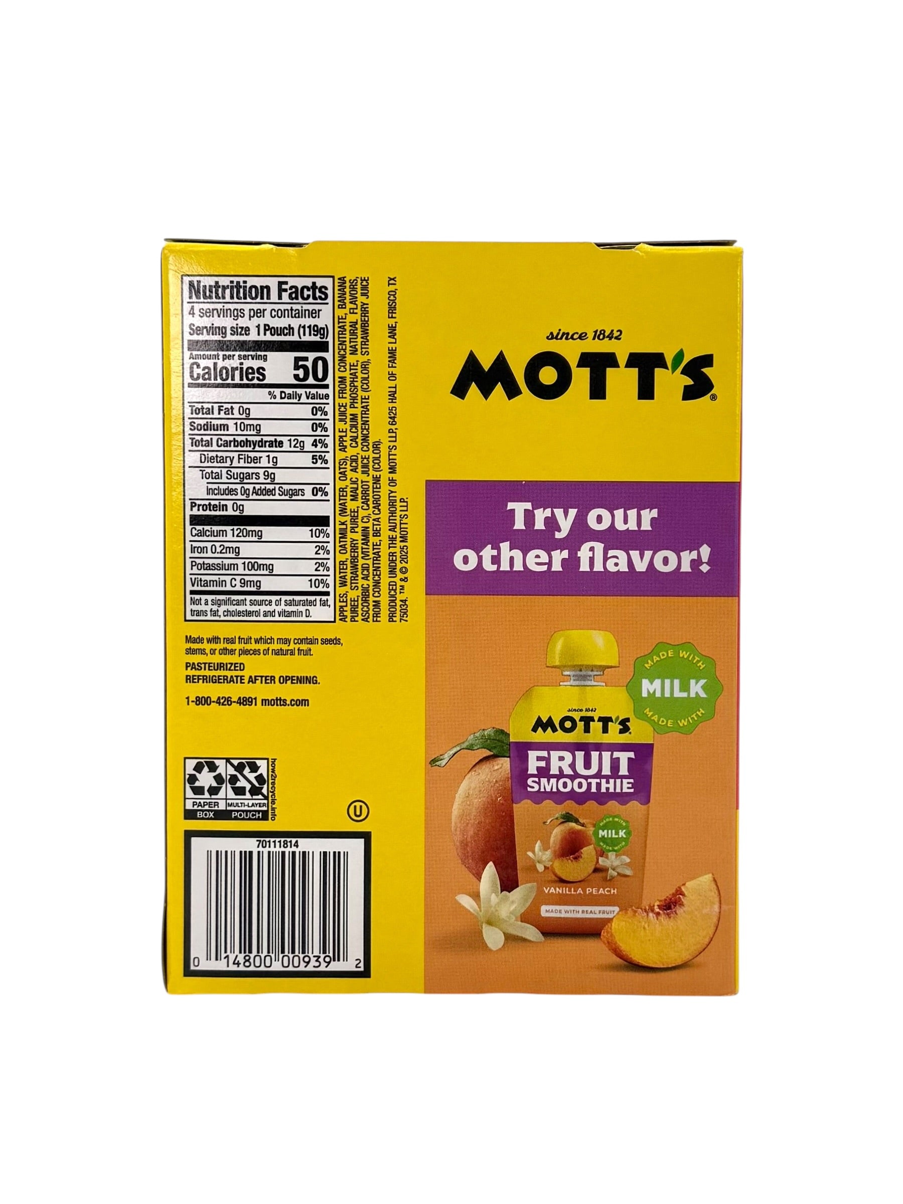 Mott's Strawberry Banana Fruit Smoothie, Case of 24 Pouches