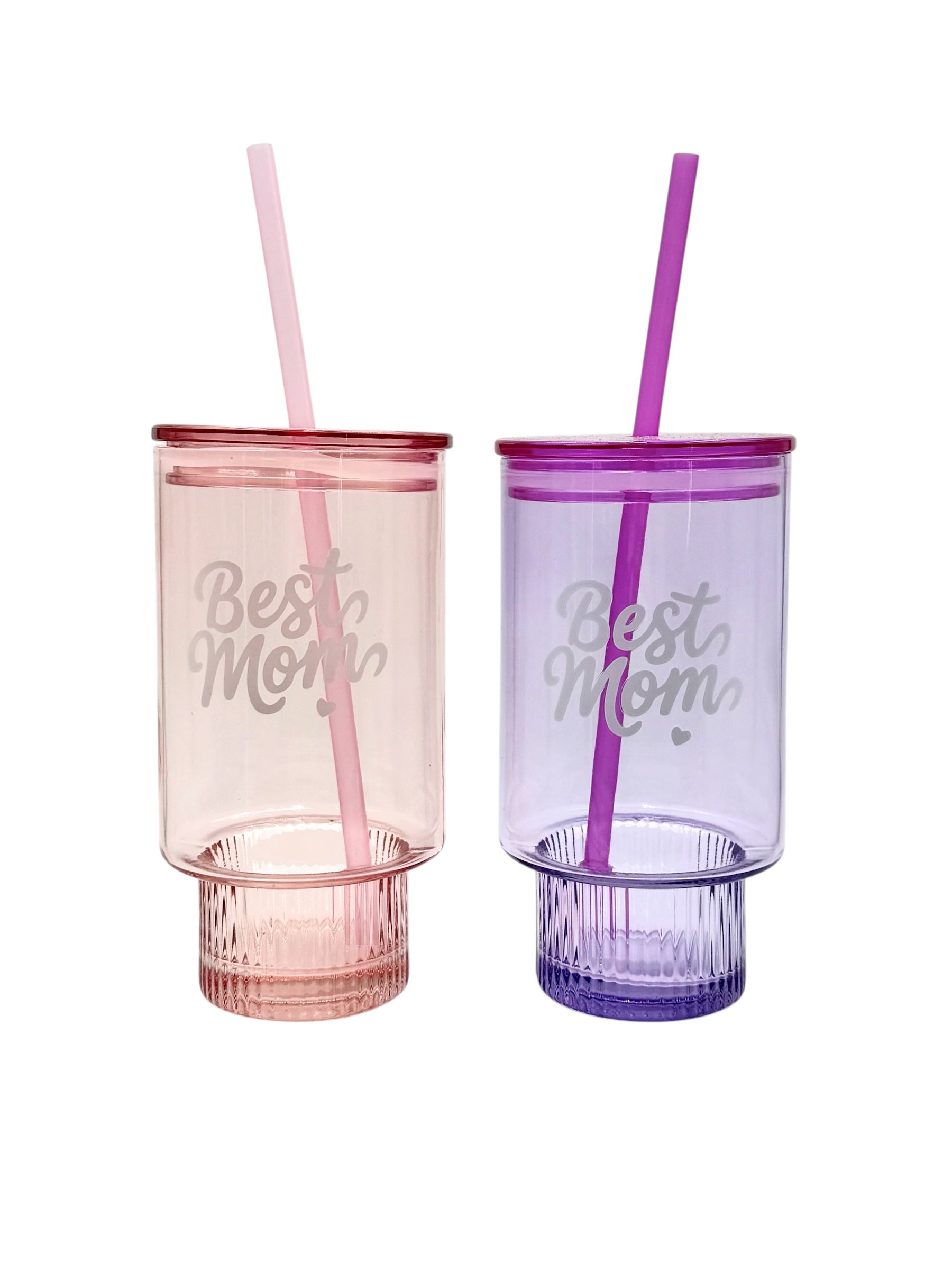 Best Mom Glass Tumbler With Lid & Straw