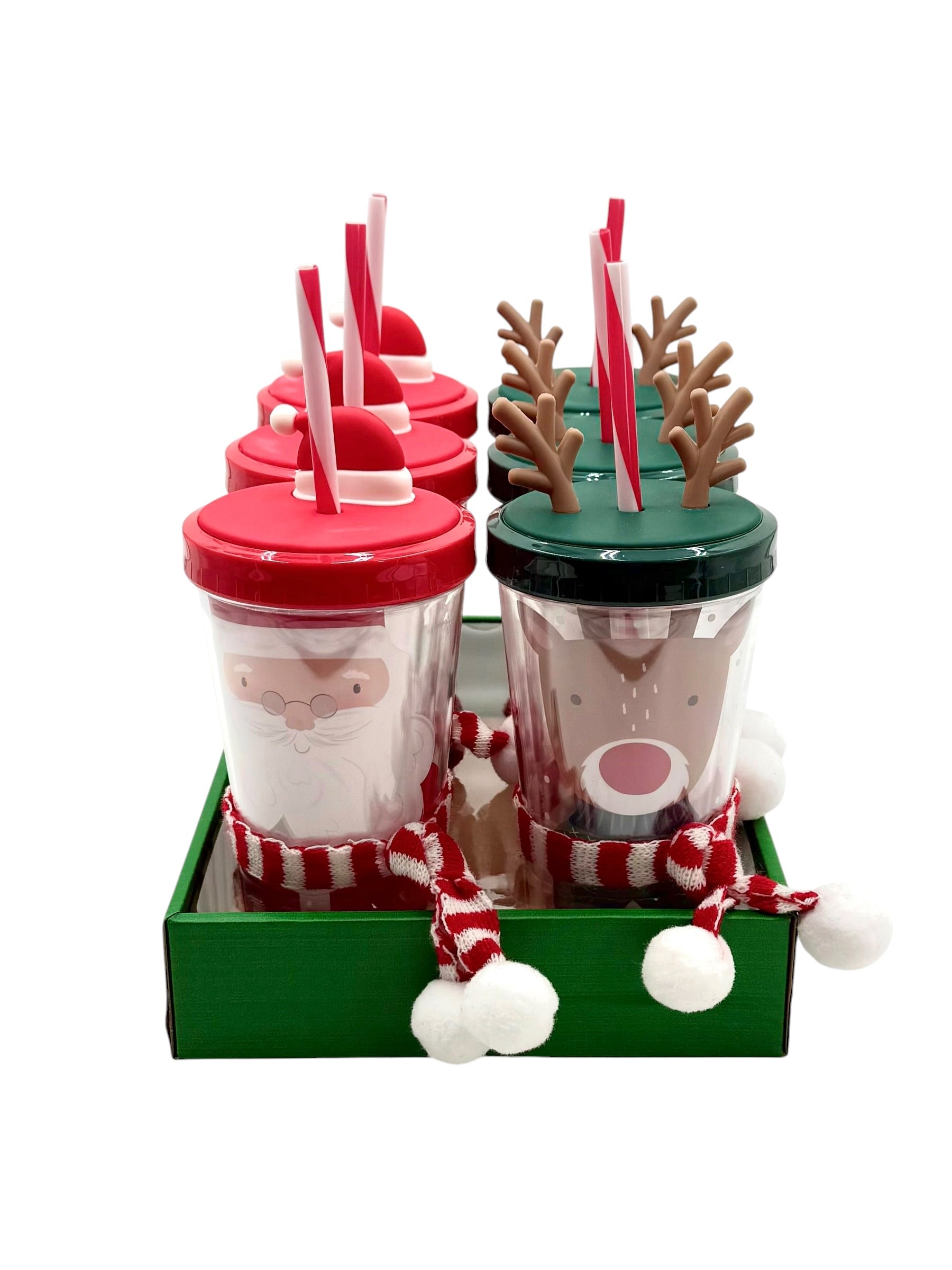 Christmas Tumblers with Straws - Case of 6 Tumblers