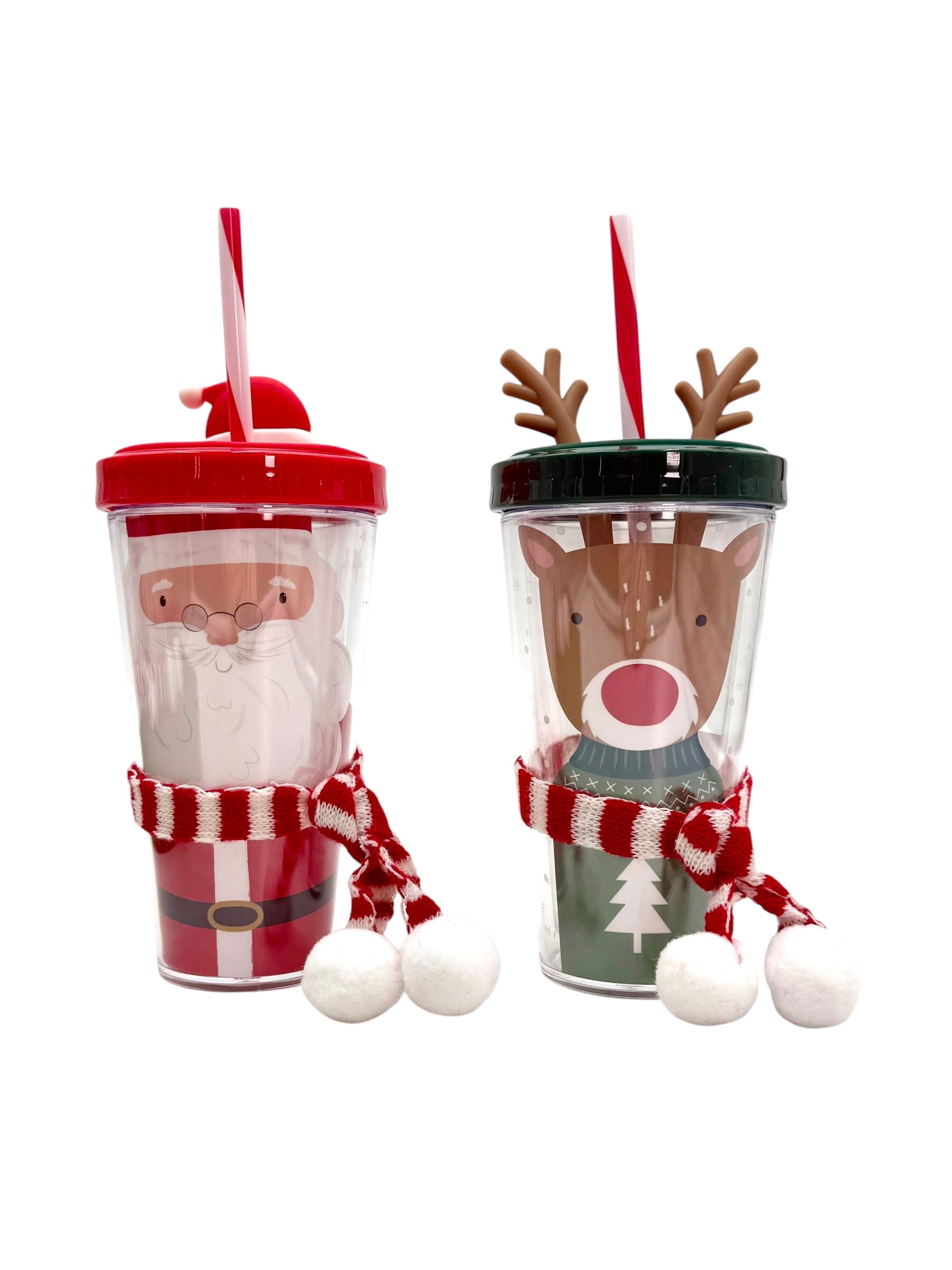 Christmas Tumblers with Straws - Case of 6 Tumblers