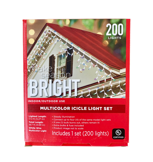 Multicolor Icicle Lights Set, 200 Count