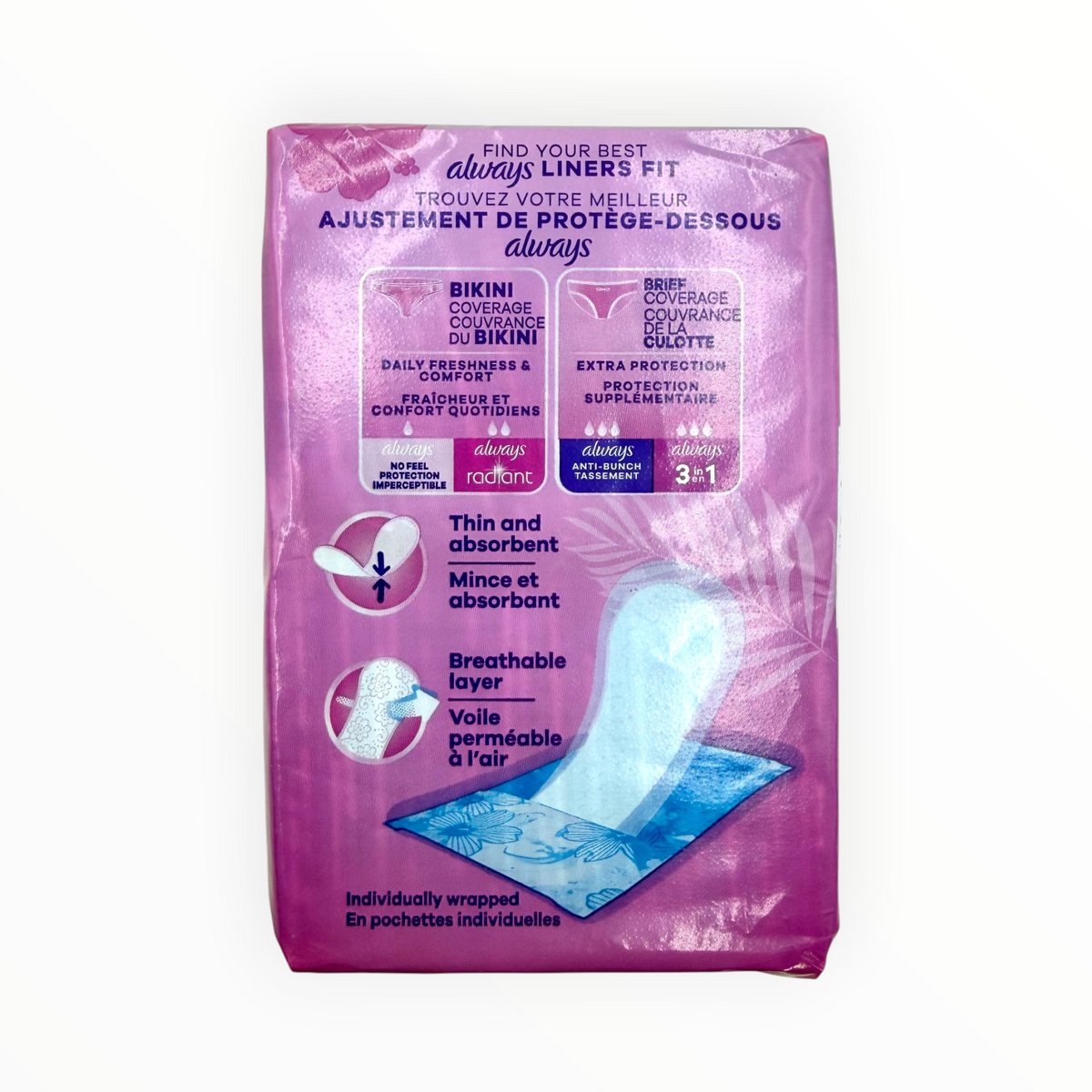 Always Thin Daily Liners, Unscented - Pack of 72, Case of 12 Packs
