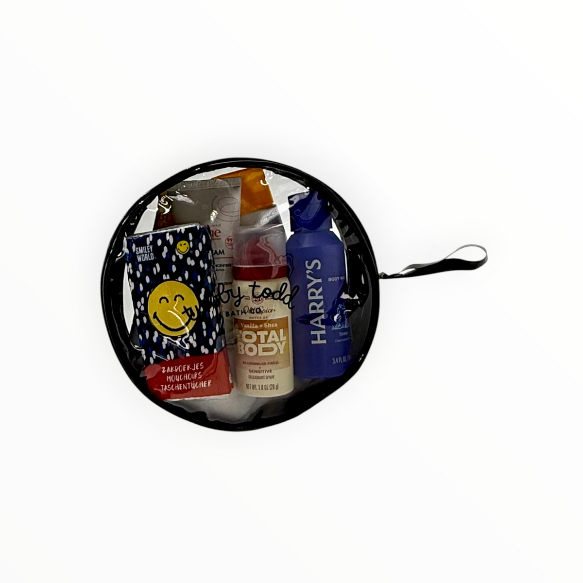 7 Inch Round Clear Zipper Pouch, Tubby Todd Branded