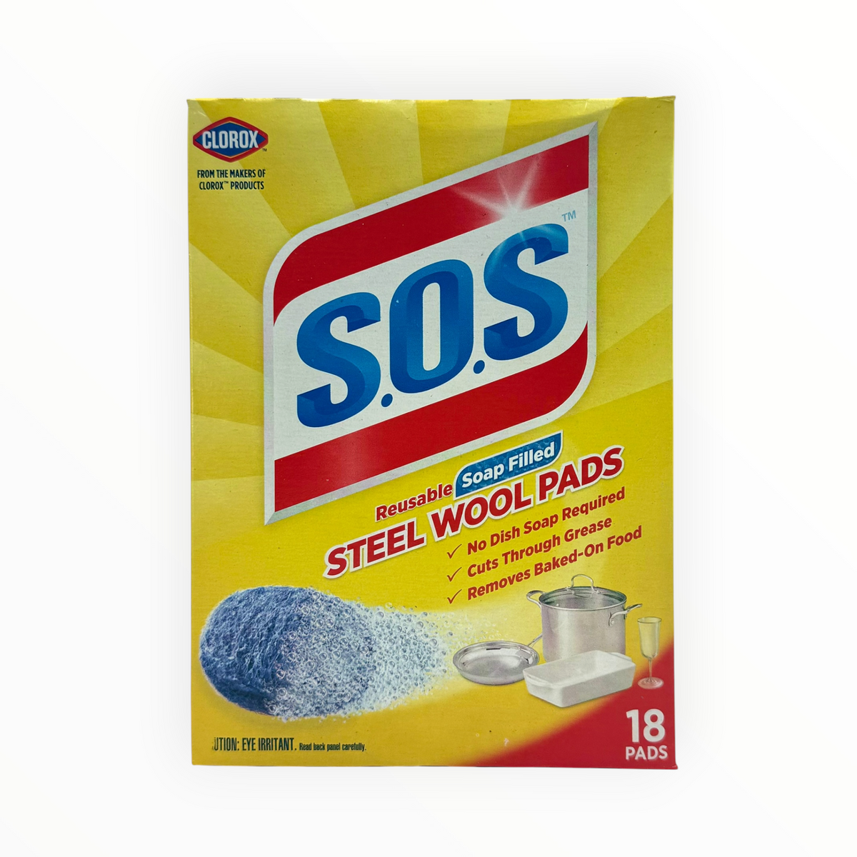 S.O.S. Steel Wool Pads, Box of 18 Pads - Case of 6 Boxes