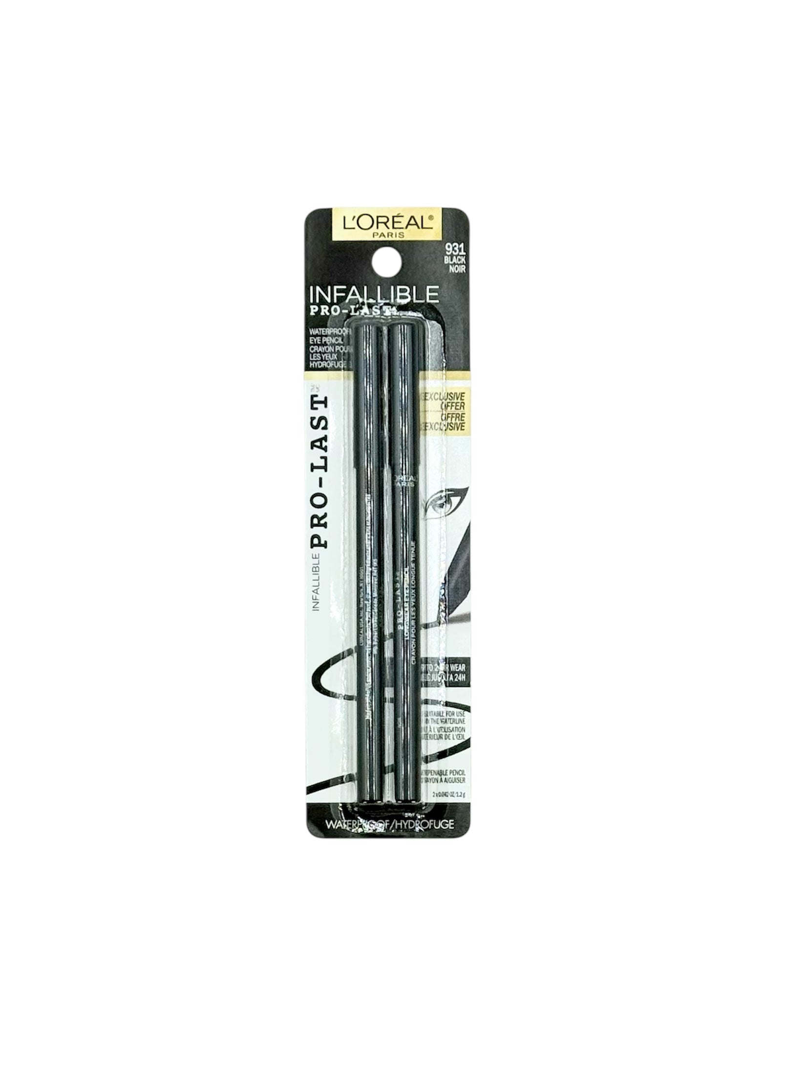 L'Oréal Infallible Pro-Last Waterproof Eye Pencil, Black, Pack of 2