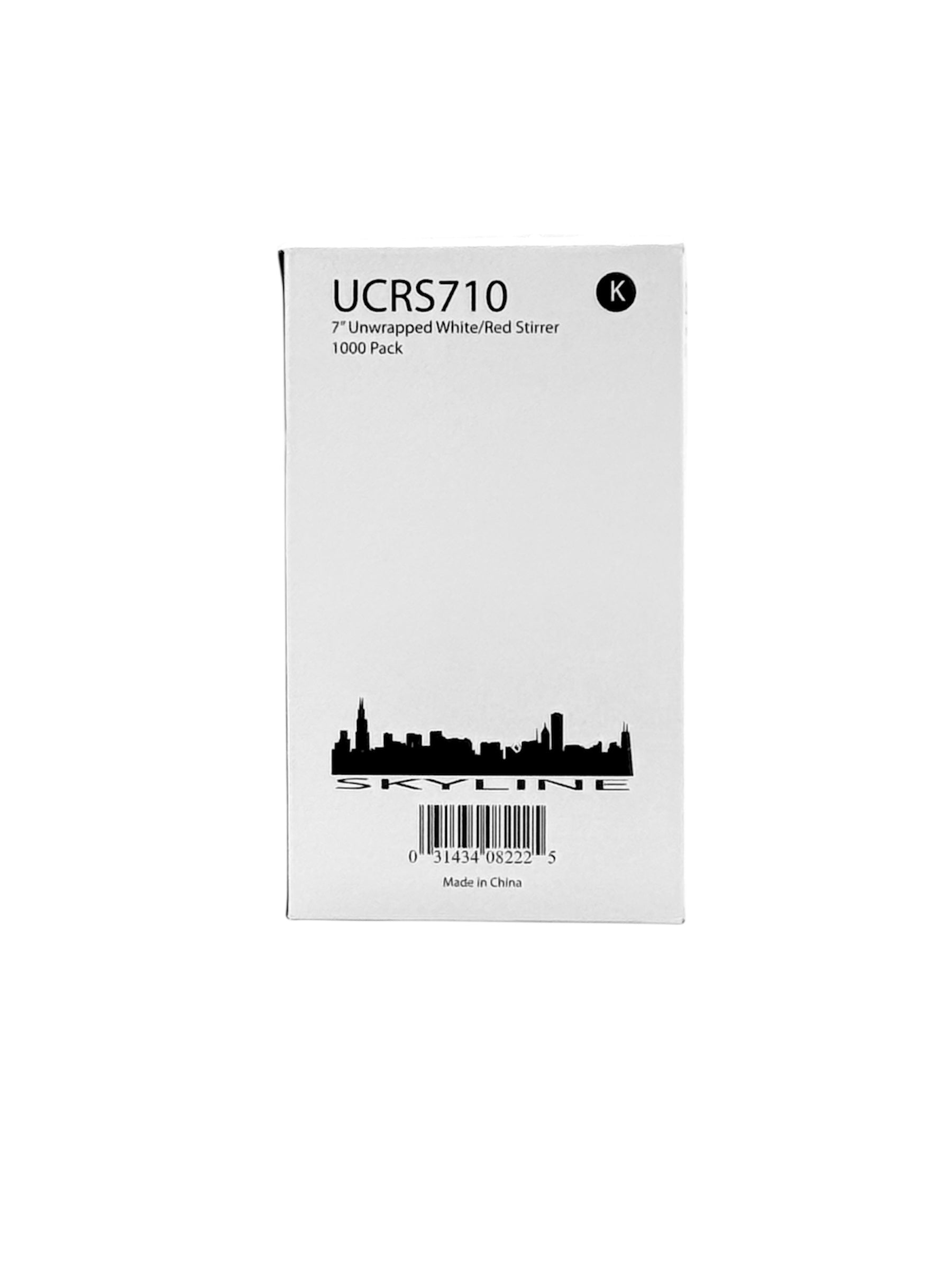 Stirrer, 7" Unwrapped White/Red, Pack of 1,000