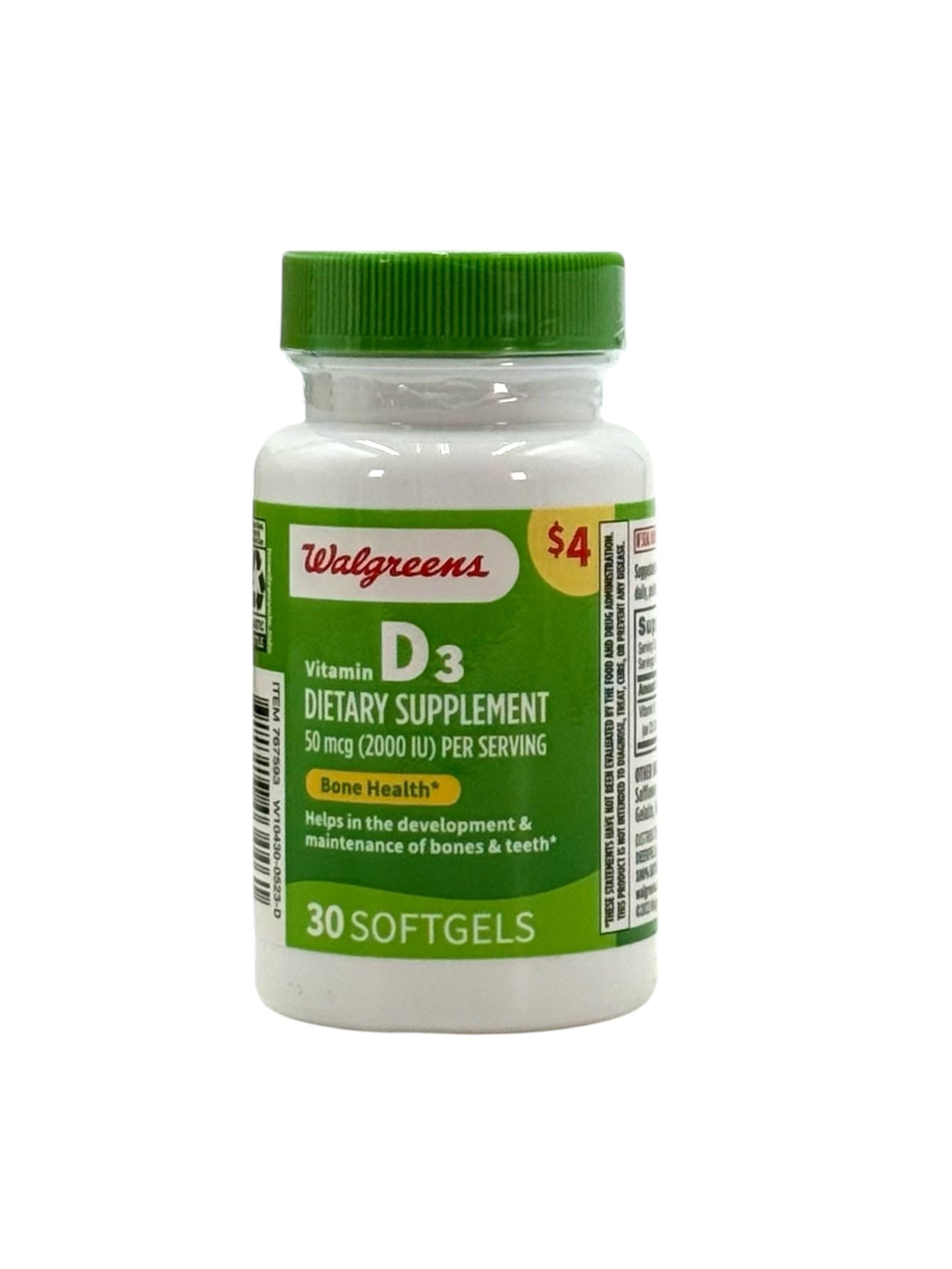 Vitamin D3, 50 mcg (2000 IU) - Bottle of 30 Softgels