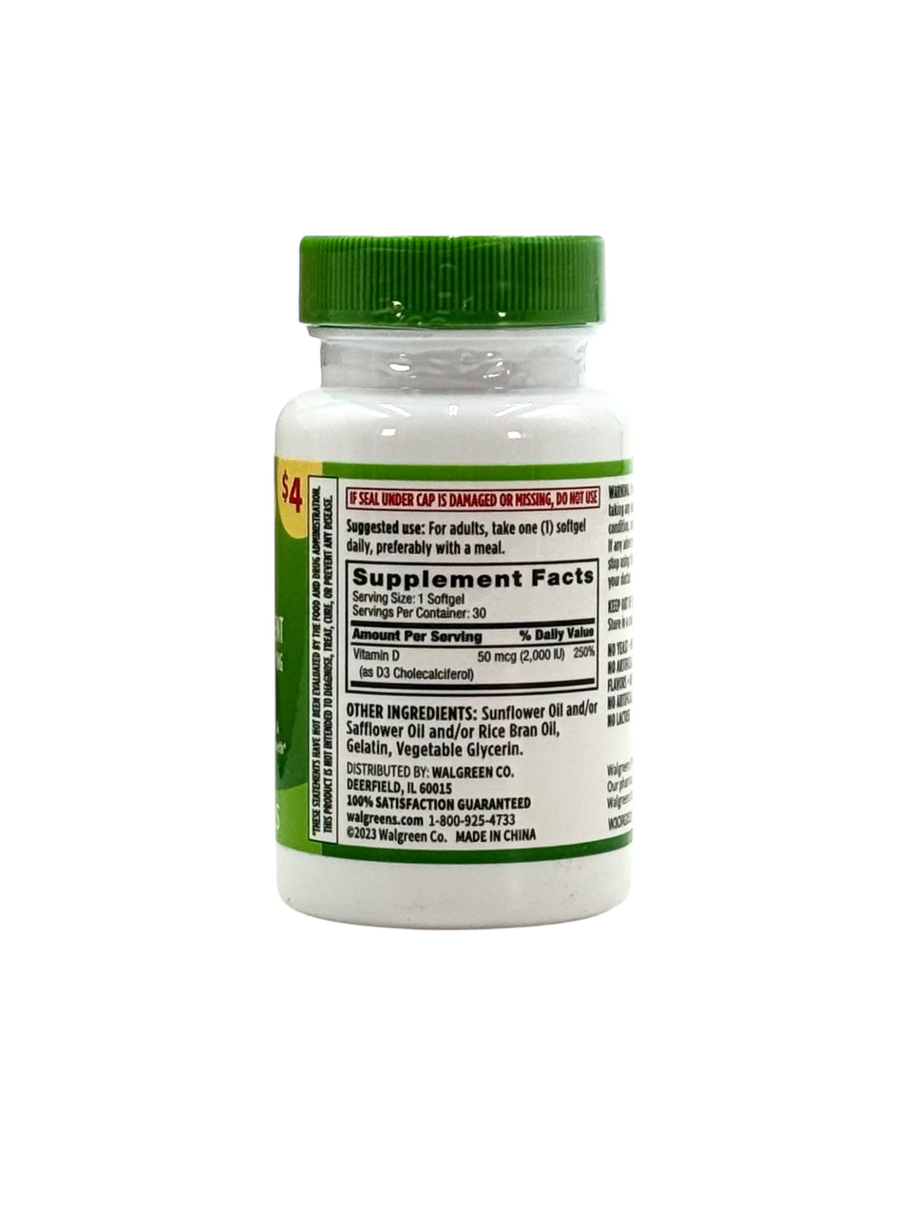 Vitamin D3, 50 mcg (2000 IU) - Bottle of 30 Softgels