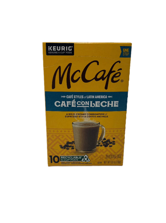 Coffee K-Cups/Pods, McCafe Cafe con Leche, Box of 10 pods- Case of 6 boxes