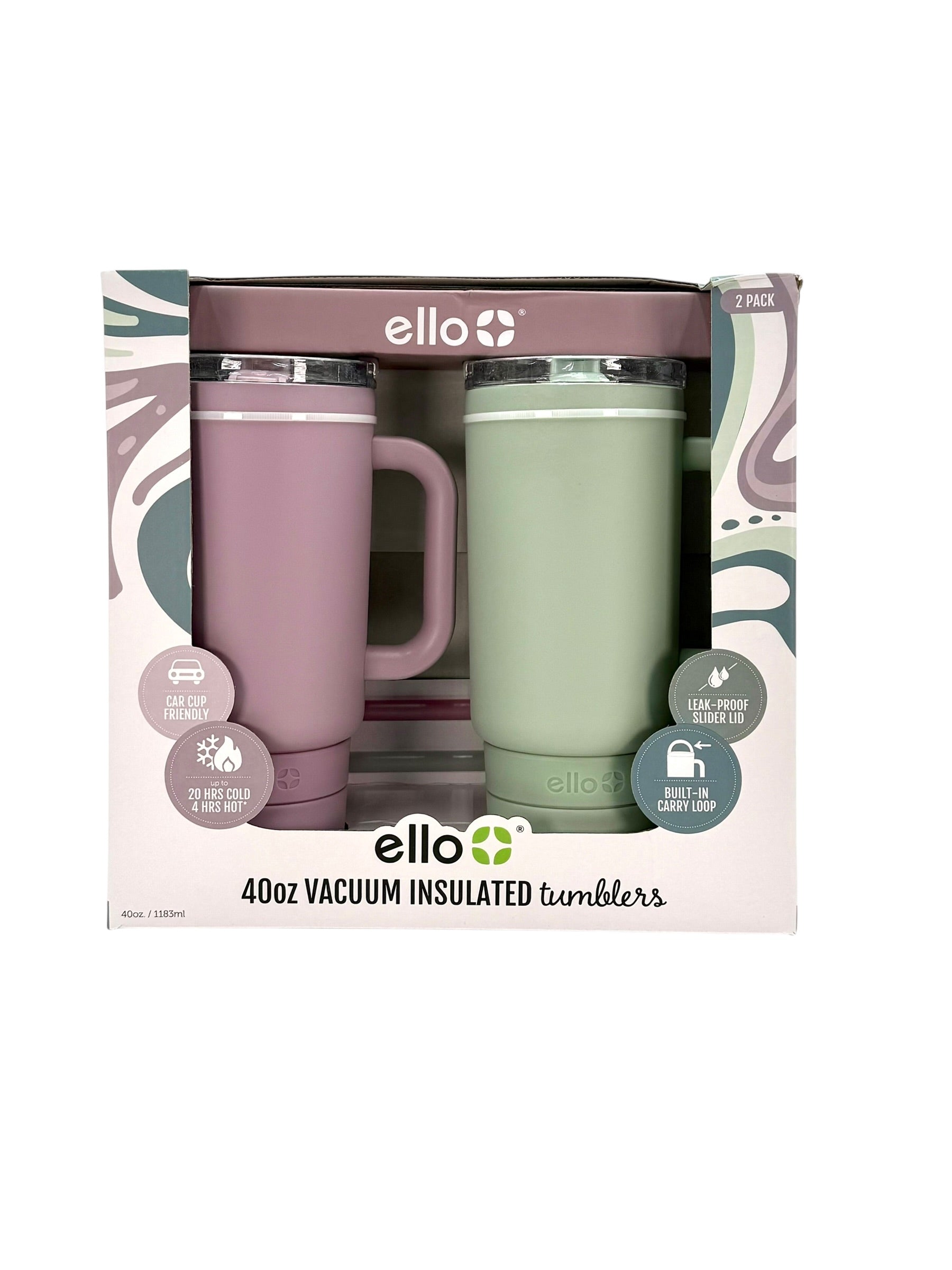 40 oz. Stainless Steel Tumbler with Handle, Ello Brand - Pack of 2