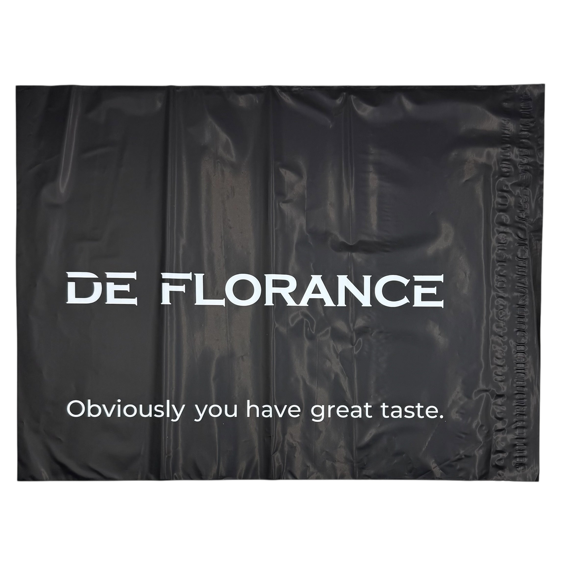 Self-Sealing Black Plastic Bag, De Florance Branded - Bundle of 100 Bags
