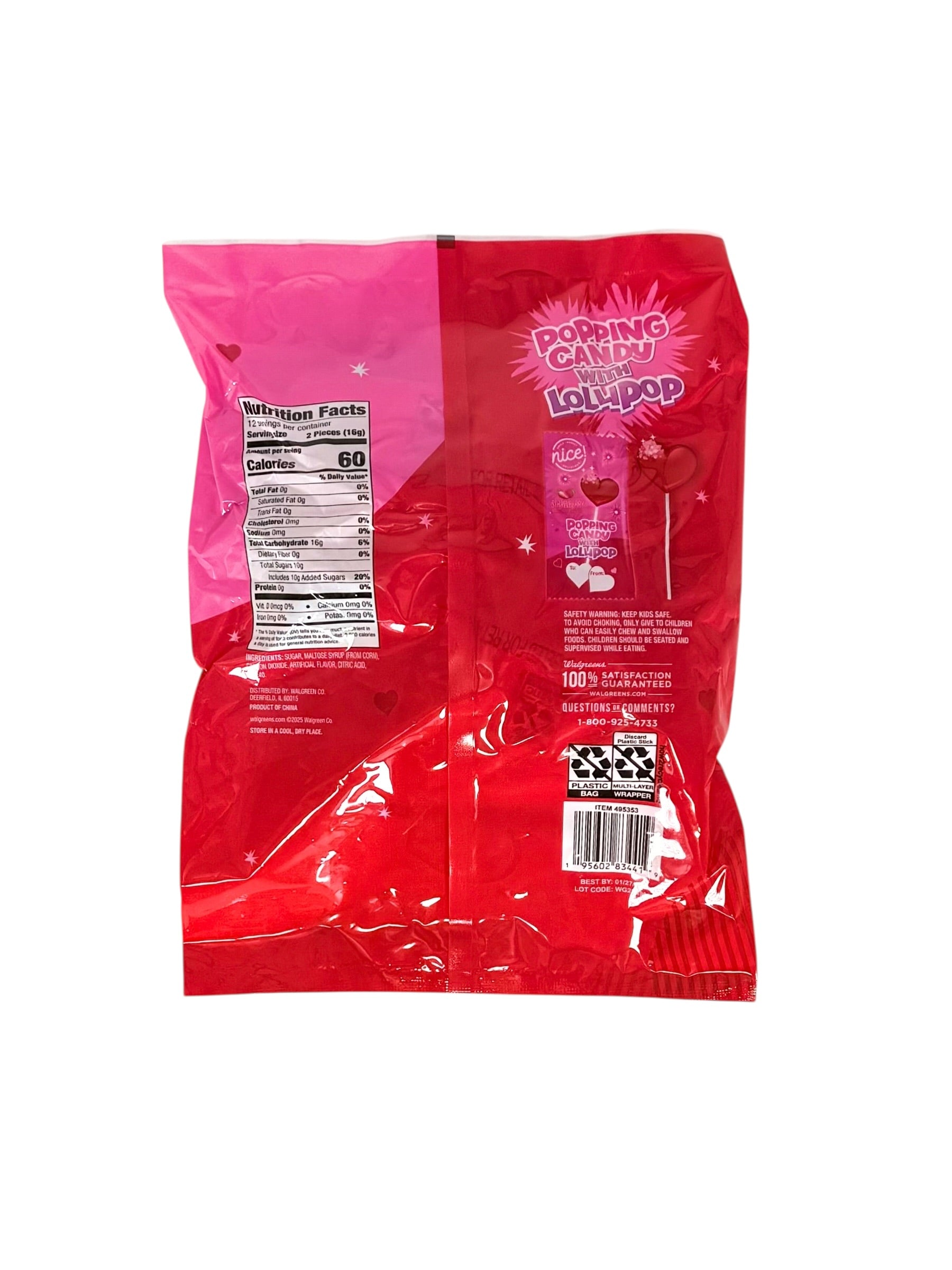 Popping Candy with Lollipop Valentines,  24-Count Package (6.77 oz.)