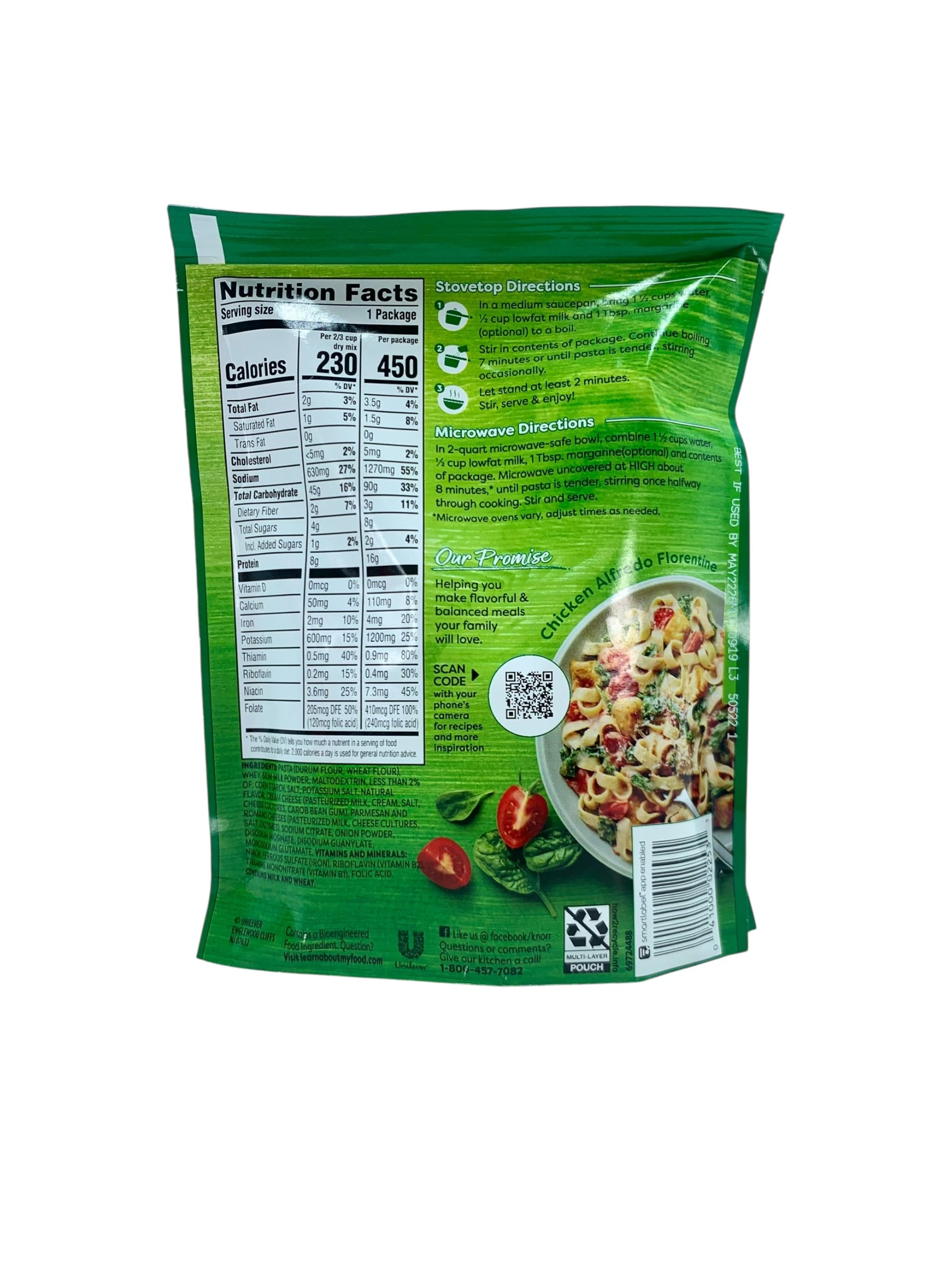 Knorr Pasta Sides Alfredo - 4.4 oz. Pouch, Case of 12 Pouches