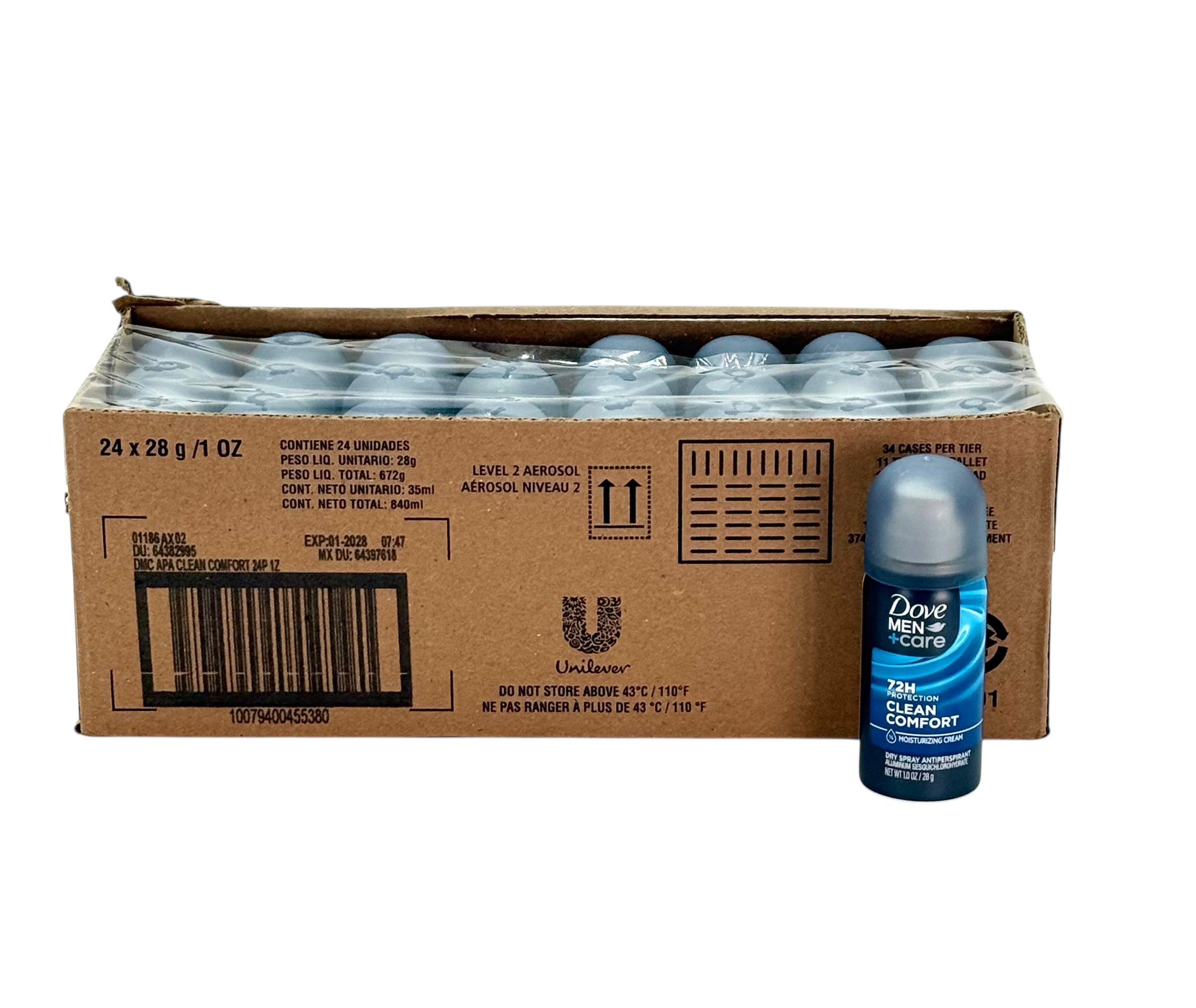 Dove Men+Care 72 Hour Clean Comfort Antiperspirant & Deodorant Dry Spray - 1 oz. Travel Size, Case of 24 Cans