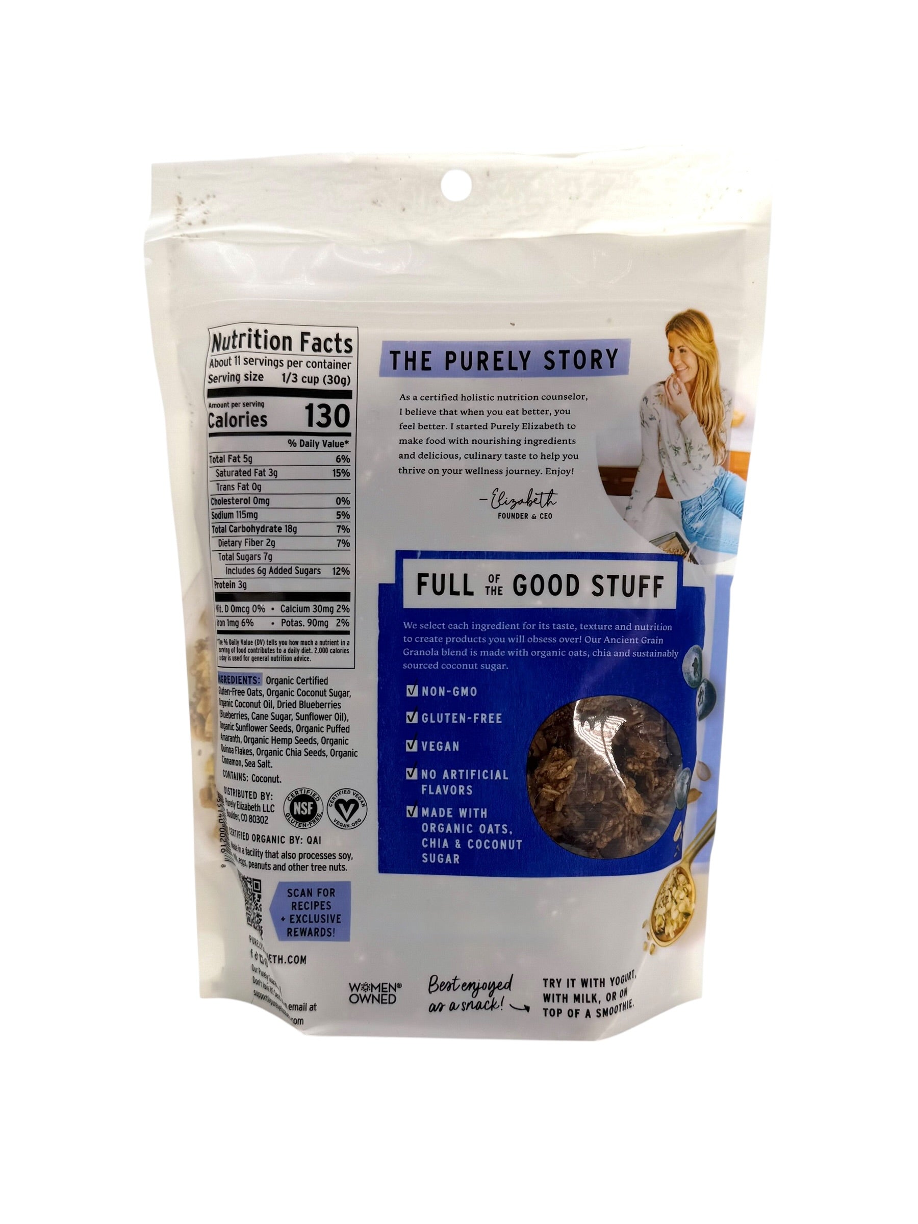 Blueberry Hemp Ancient Grain Granola, Purely Elizabeth - 10 oz Bag, Case of 6 Bags